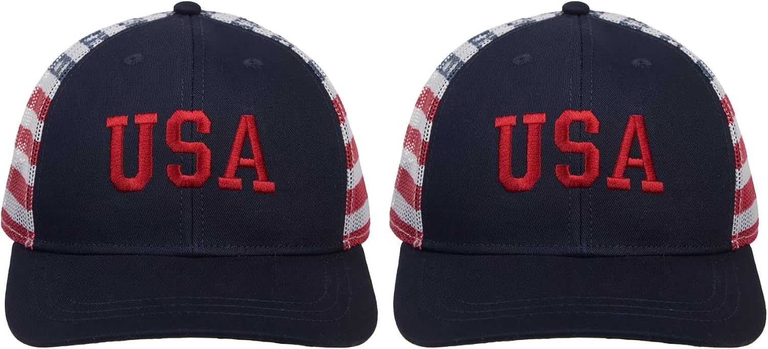Bioworld 4th of July American Flag USA Blue Trucker Hat
