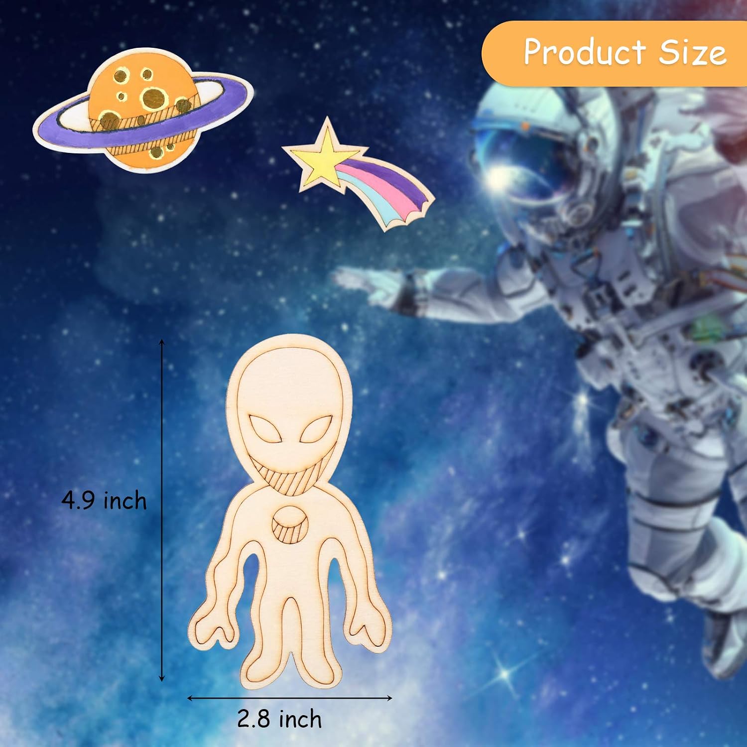 Jetec 27 Pieces Outer Space Crafts Unfinished Wooden Cutouts Space Themed Party Favor Rocket Planet Astronaut Alien DIY Wood Painting Art Project for Classroom Home Halloween Christmas Decoration