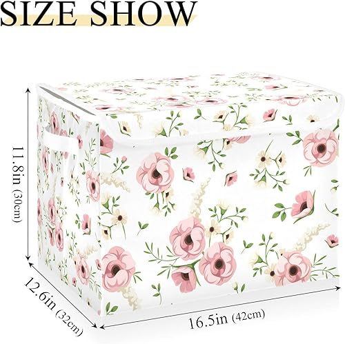 Miniatura 3 de DOMIKING Cestas de almacenamiento de flores rosas con tapas contenedores rectangulares decorativos para organizar juguetes cajas de almacenamiento