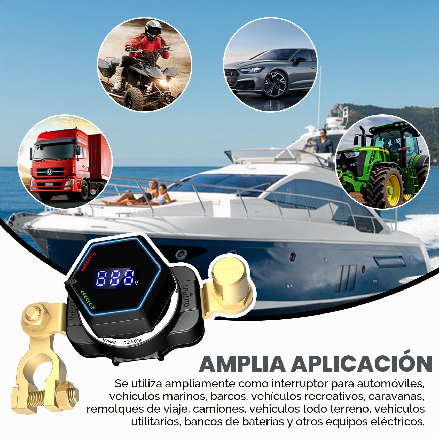 Interruptor de desconexión de batería 12V-60V con voltímetro, Principal On-Off, Interruptor de batería Impermeable para Coche, camión, Barco, yate, Autocaravana, Moto, vehículo.(Estilo 3)