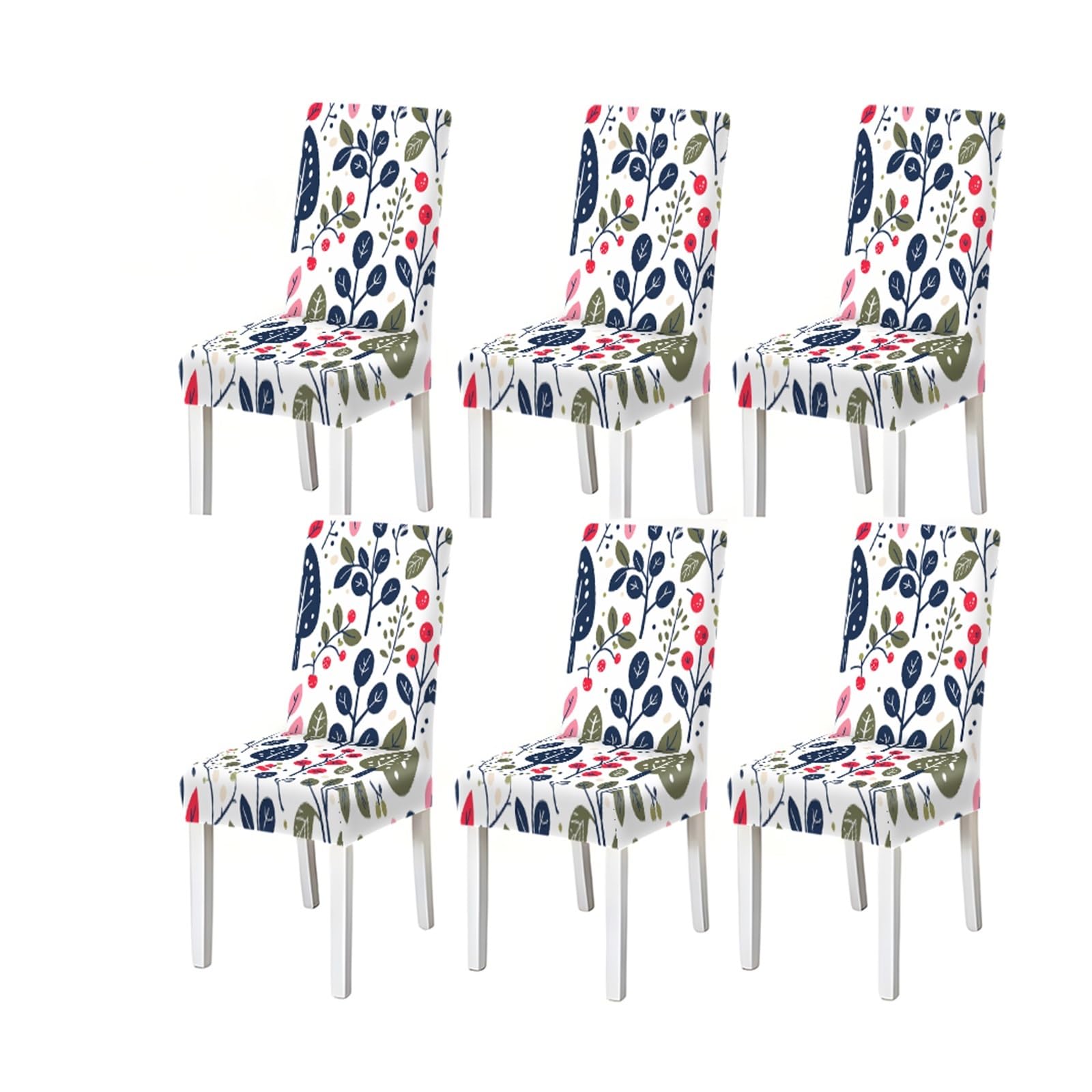 Kxuauv One Color Botanical Leaf Berry Pattern Print Dining Chair Covers Set Of 2/4/6, Stretch Slipcovers For Kitchen Dining Room Seat Protectors For Restaurant Hotel Party(6Pcschair Cover)