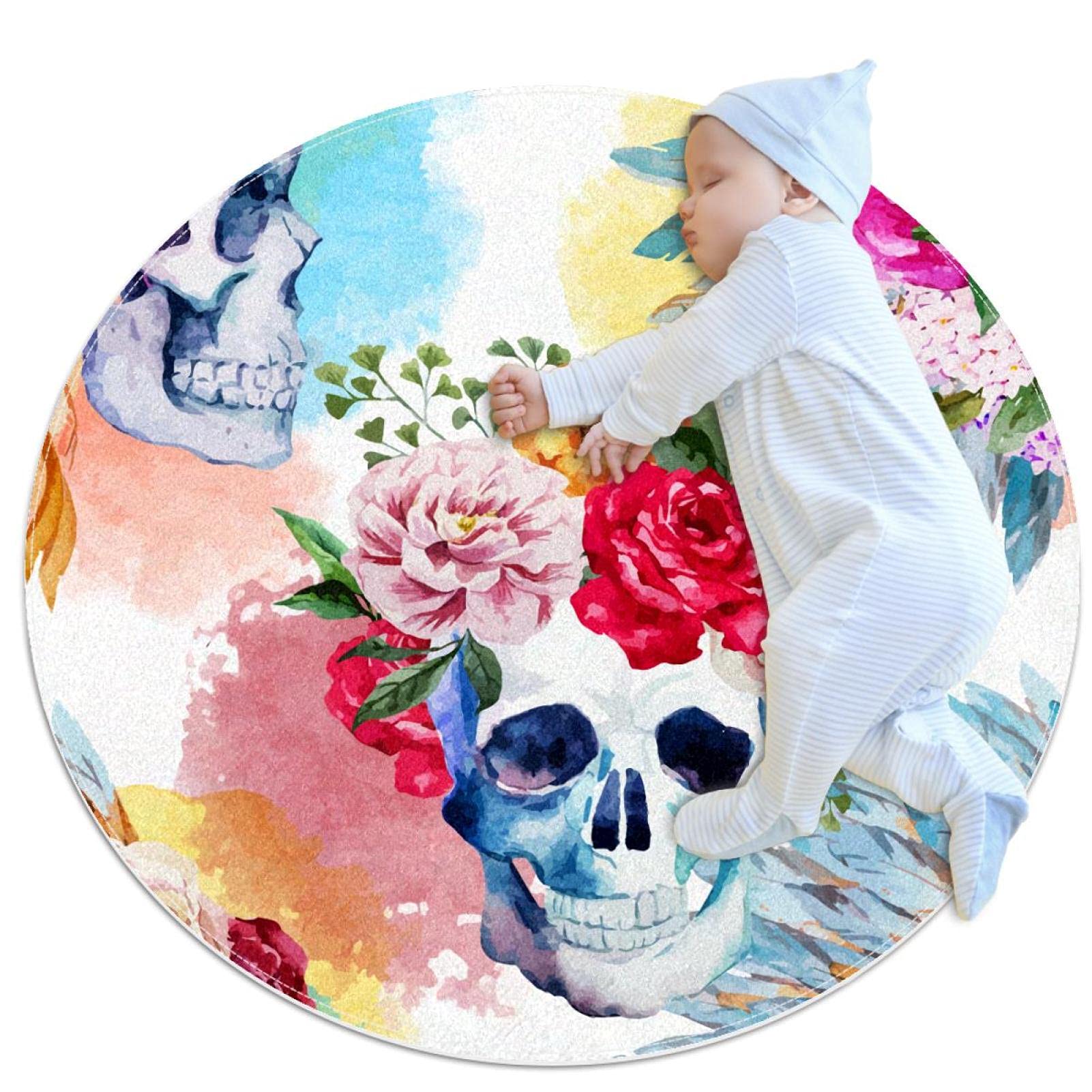 Tapis de sol circulaire fleur crâne pour chambre moderne tapis rond chambre