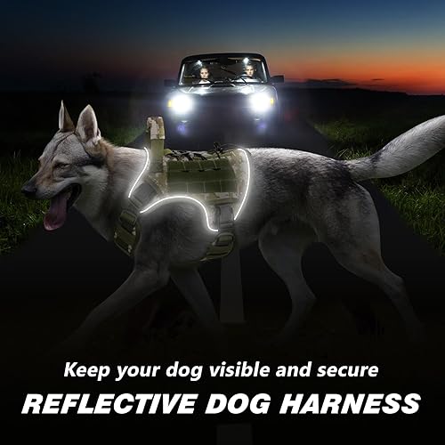 Miniatura 9 de WINGOIN Arnés táctico para perros pequeños, arnés antitirones con asa, 2 bolsillos, chaleco reflectante para perro, hebilla de metal, arnés