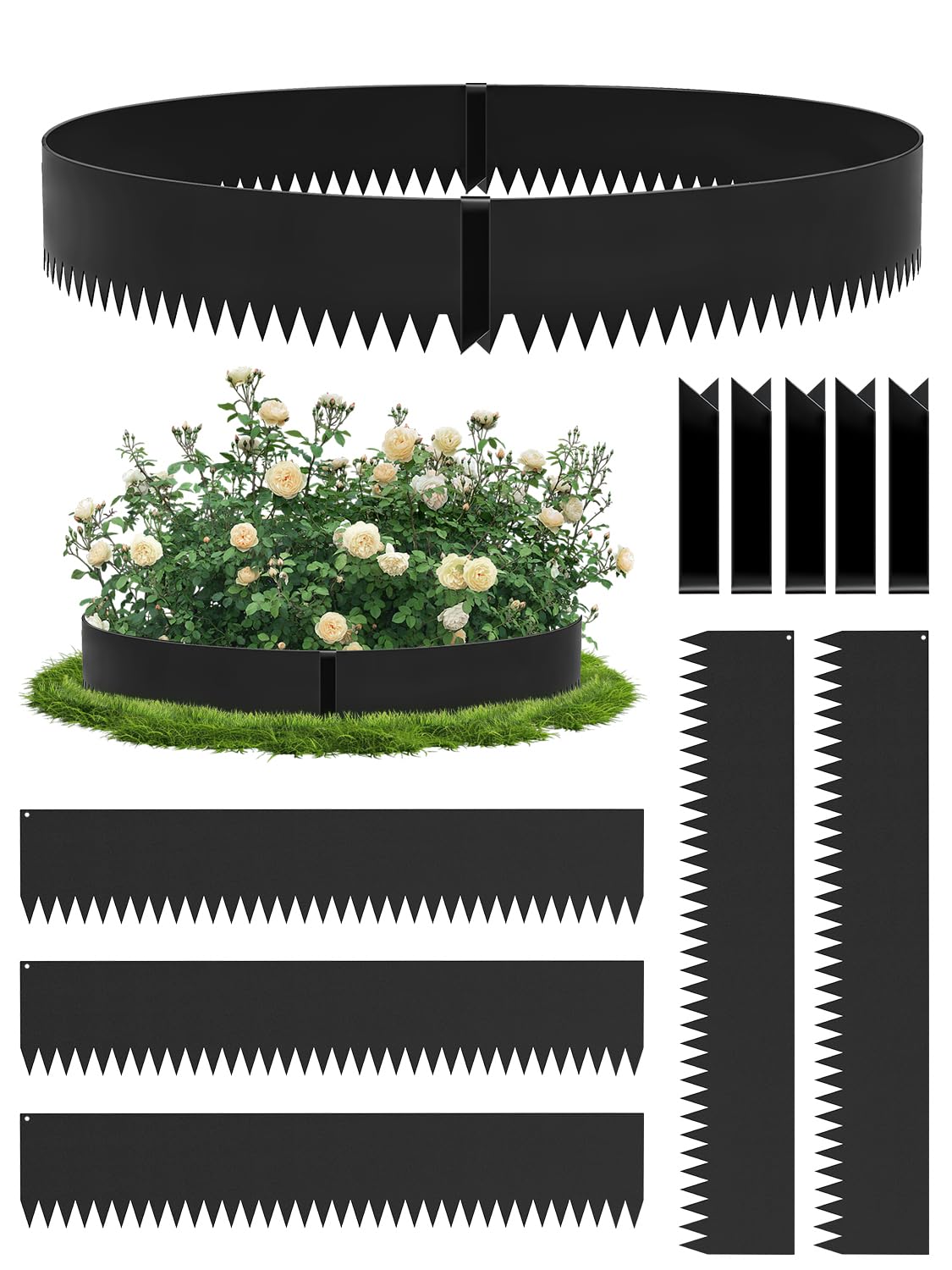 5M Lawn Edging Border - 15cm Face Height - Black - Basic model with accessories - Weathering Steel Garden Border Edging Flexible Grass Landscaping Pathway Edge Strip