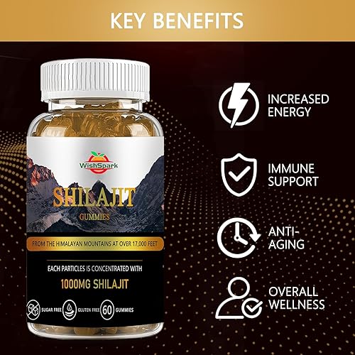 Miniatura 4 de Shilajit para hombres y mujeres Gomitas puras del Himalaya Shilajit de 1200 mg con Chaga, vitamina D3, pimienta negra y ácido fúlvico, 100%