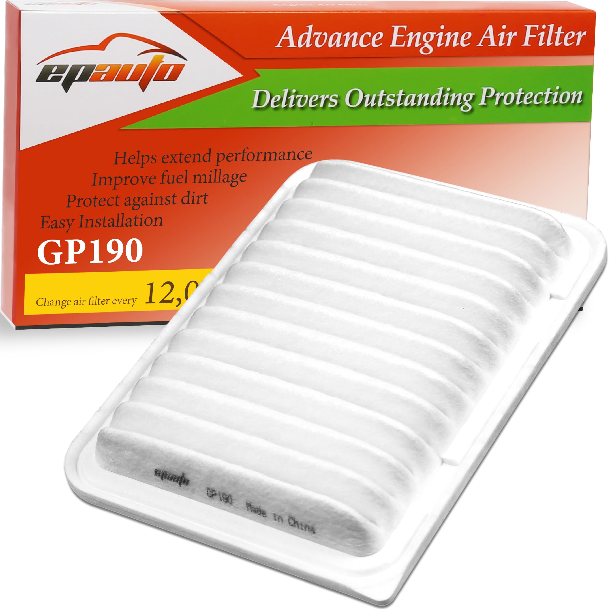 EPAutoGP190 (CA10190) Engine Air Filter, Replacement for Toyota Corolla 1.8L, Yaris, Matrix, Scion iM, xD, Pontiac Vibe – Fits Select Models 2006–2019