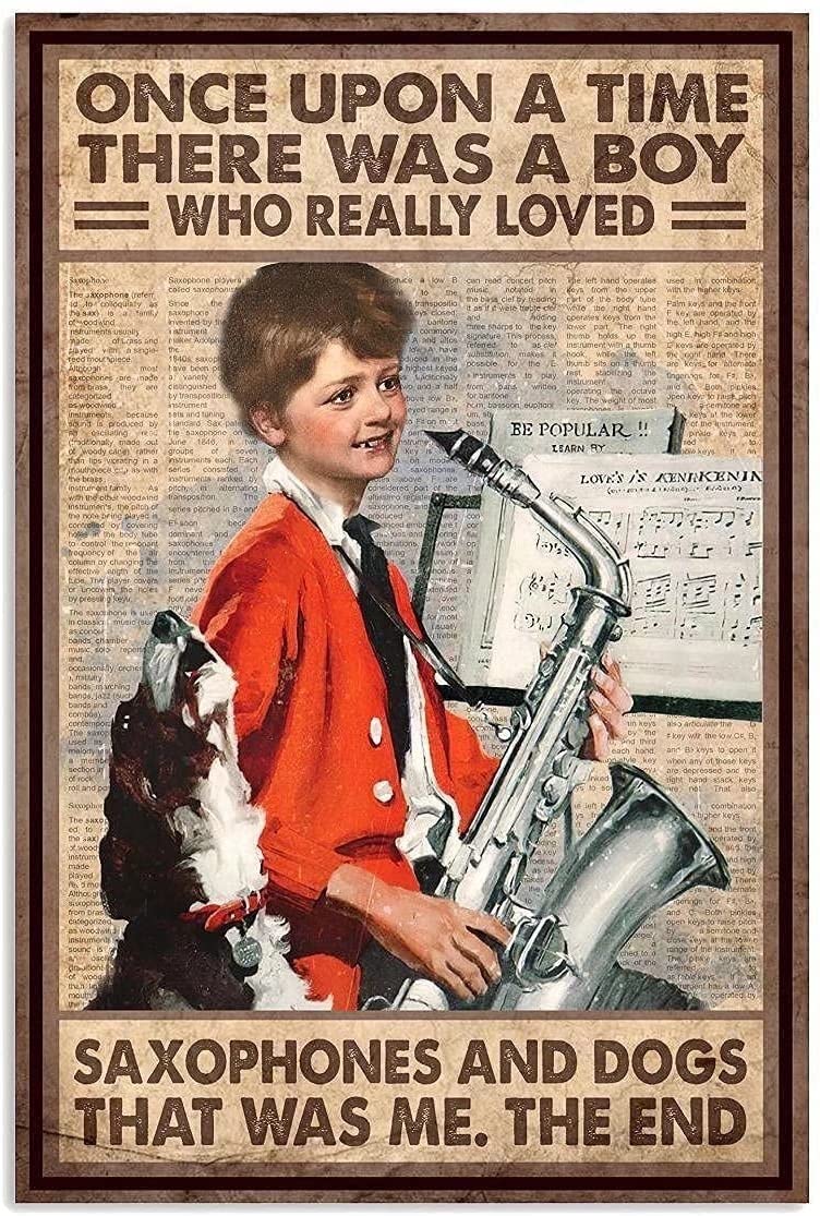 Saxophone Boy Metal Signs, Fun Poster For Bar Kitchen Cafe Farmhouse Wall Decor 8x12inch