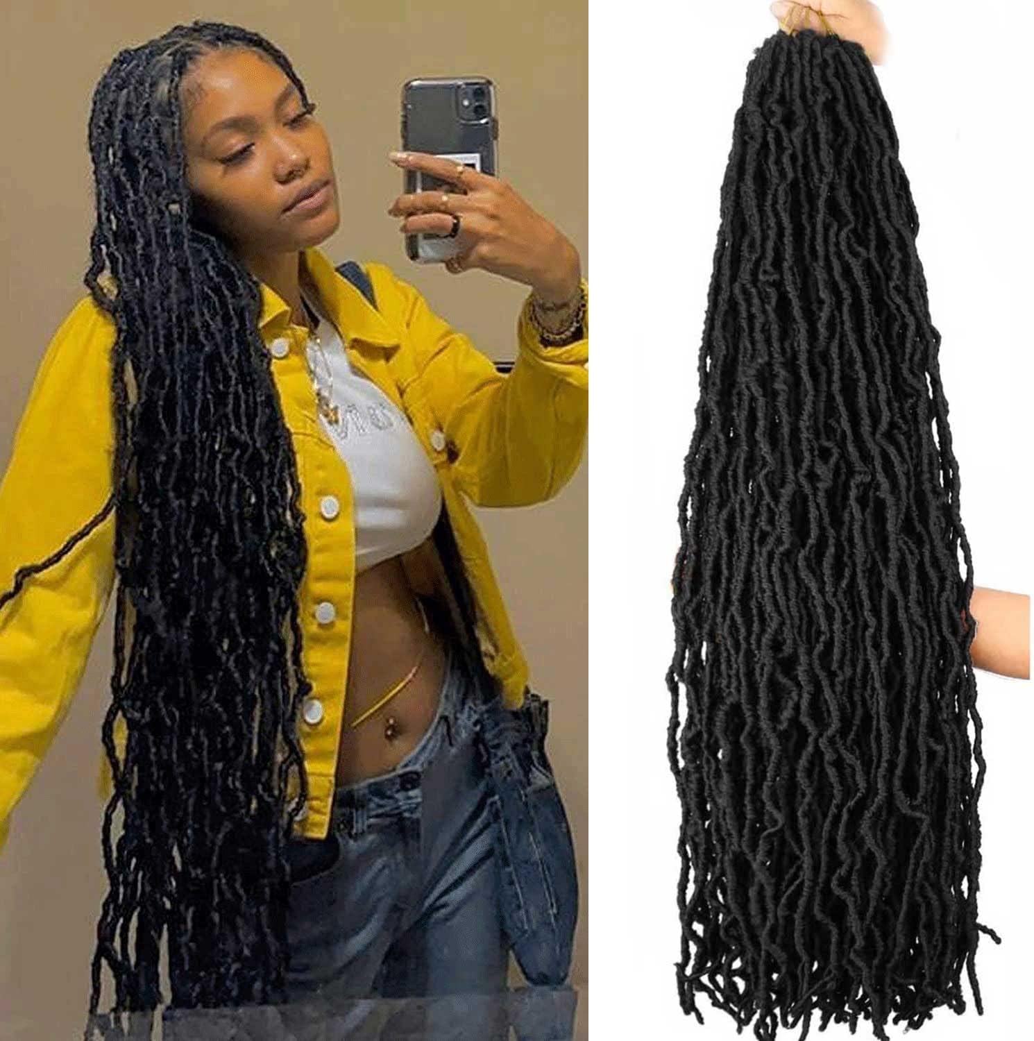 4 Packs Soft Locs Crochet Hair Pre Looped Faux Locs Crochet Braids Goddess Locs Dreadlocs Synthetic Hair For Black Women (1B, 36 Inch (Pack of 4))