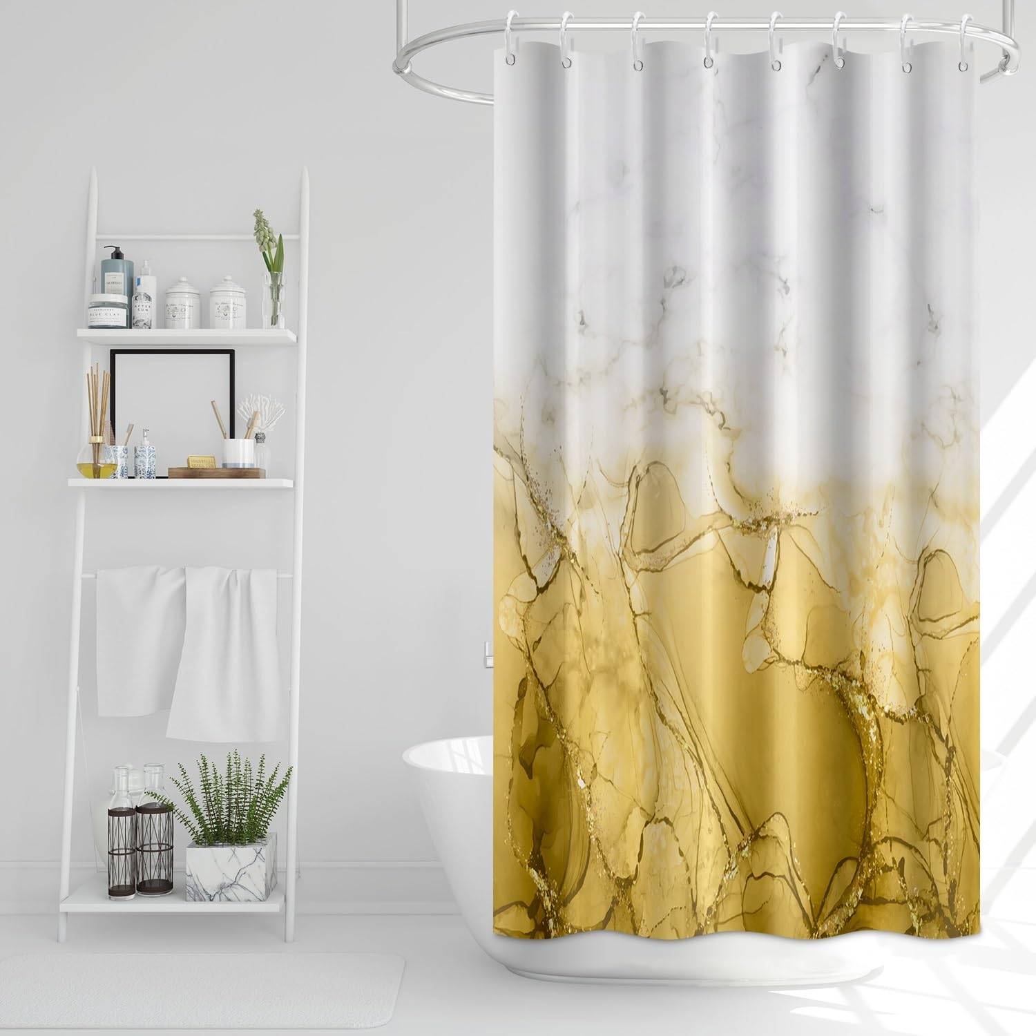 Uiiooazy Yellow Shower Curtain, Abstract Marble Shower Curtain for Stall RV Bathroom Waterproof Fabric Shower Curtain Set with Hooks 48x72 inches โ image 1