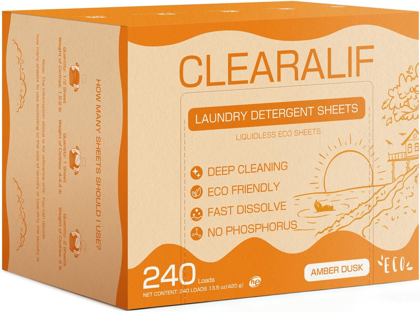 CLEARALIF Laundry Detergent Sheets, Amber Dusk, 240 Loads, Eco Strips