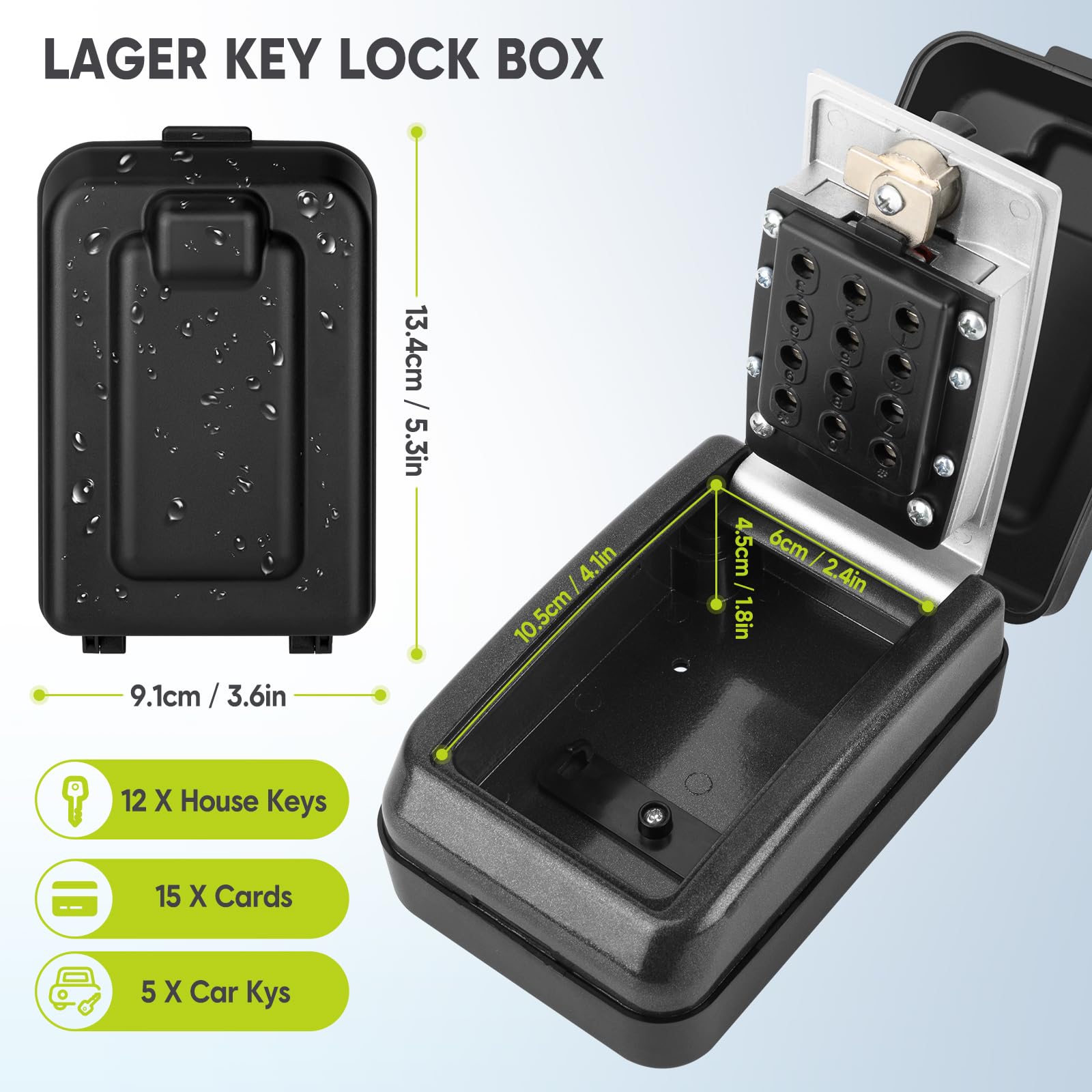 NEWIROVE Key Lock Box Outdoor Waterproof Key Safe Wall Mounted Large Key Box Police Approved Key Safe 12-Digit Combination Key Lock Box With Weatherproof Cover For Home Garage Office School,Grey - Image 3