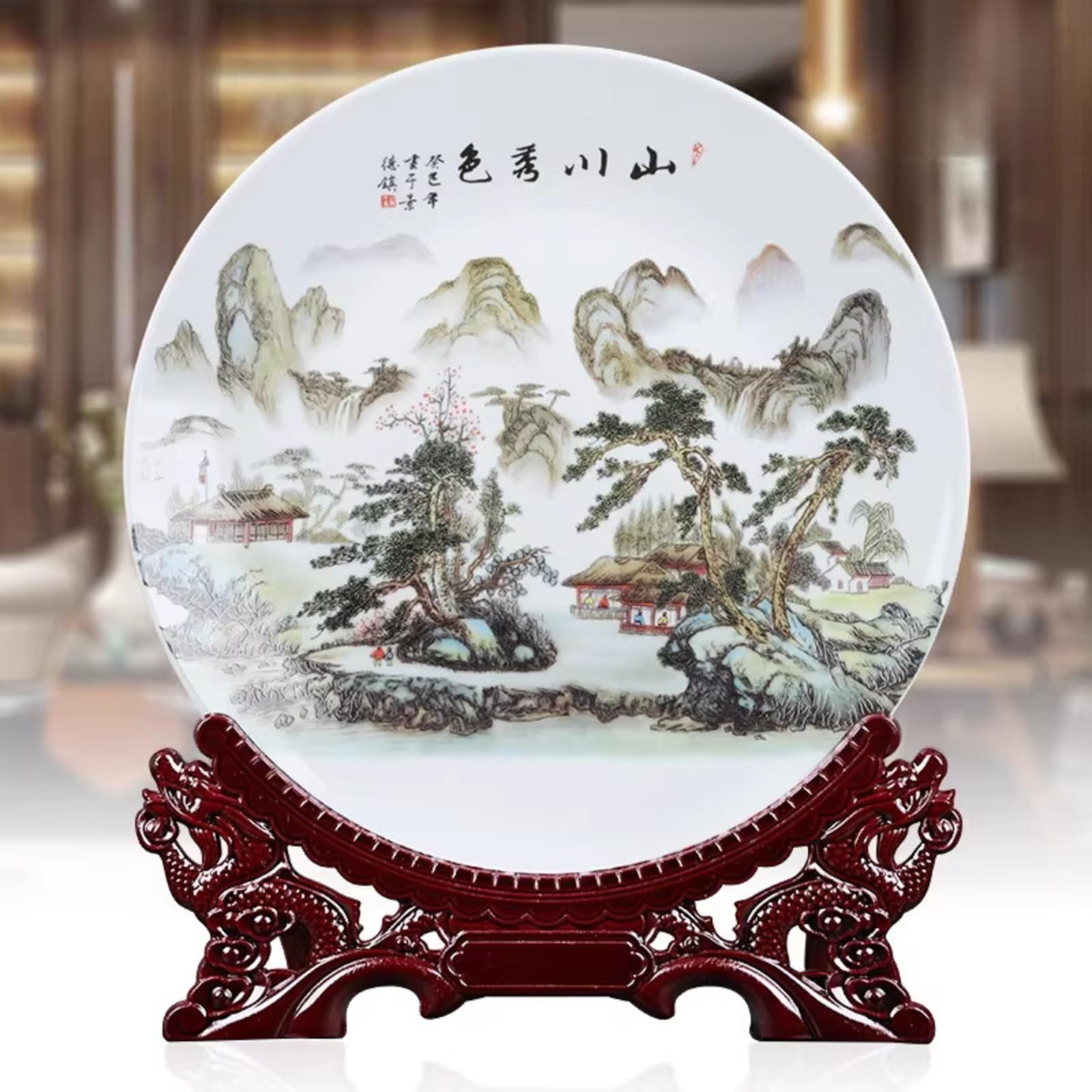 Assiette en céramique décoration chinoise de 36 cm le cadeau idéal pour collectionneur