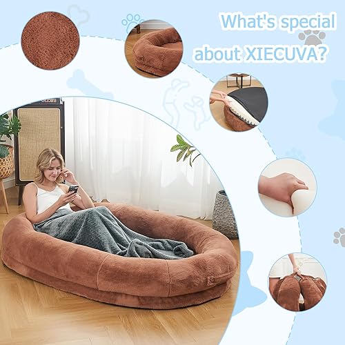 Miniatura 7 de XIECUVA Cama humana para perro, cama para perros de tamaño humano de 72 x 48 x 10 pulgadas, cama gigante para perros humanos, cama para siesta, cama