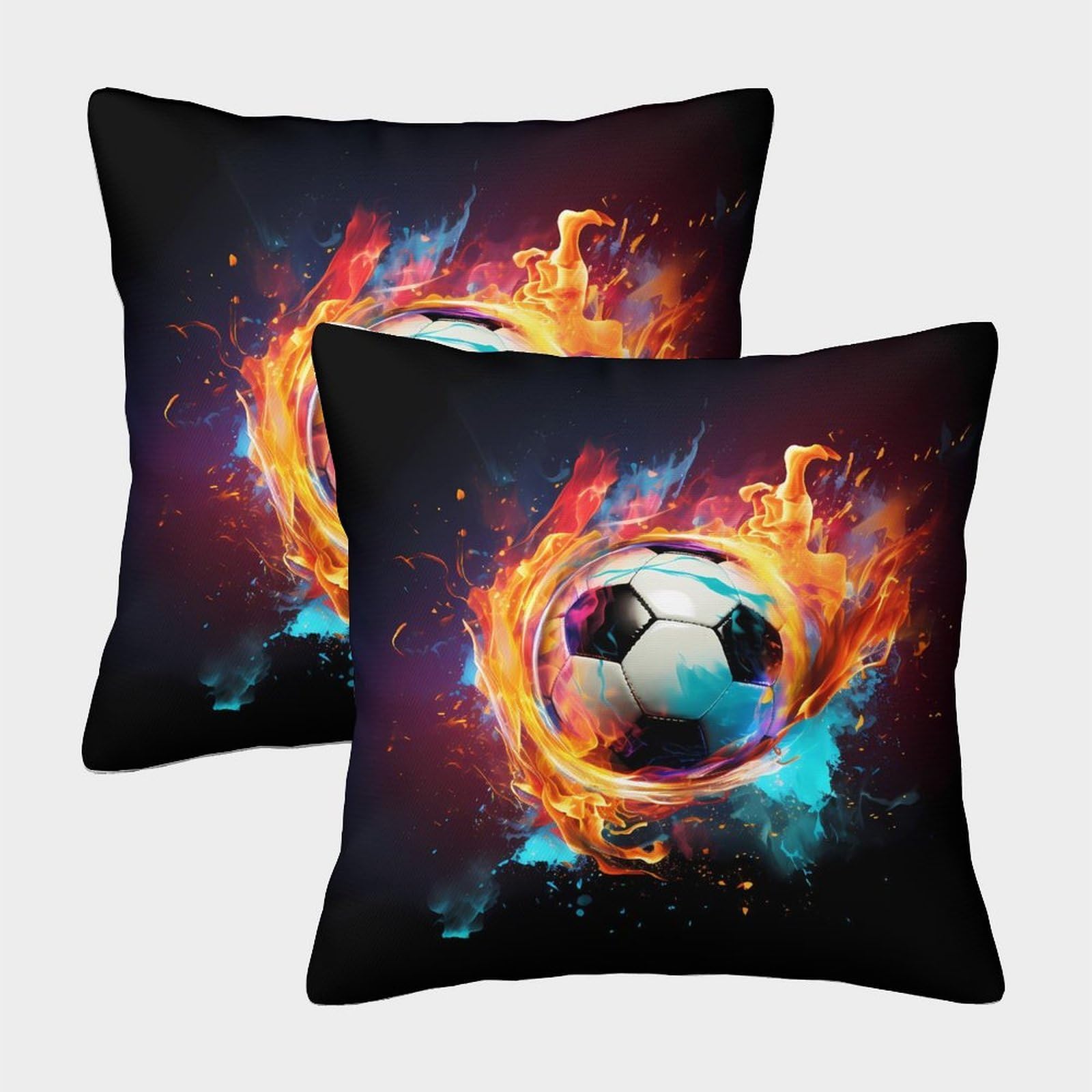 QFVANSIYO Vibrant Football 3D Printed Pillowcase Microfiber Bedroom Decor Soccer Pattern Pillow Cover Soft Breathable for Adults Teens 50x50cm