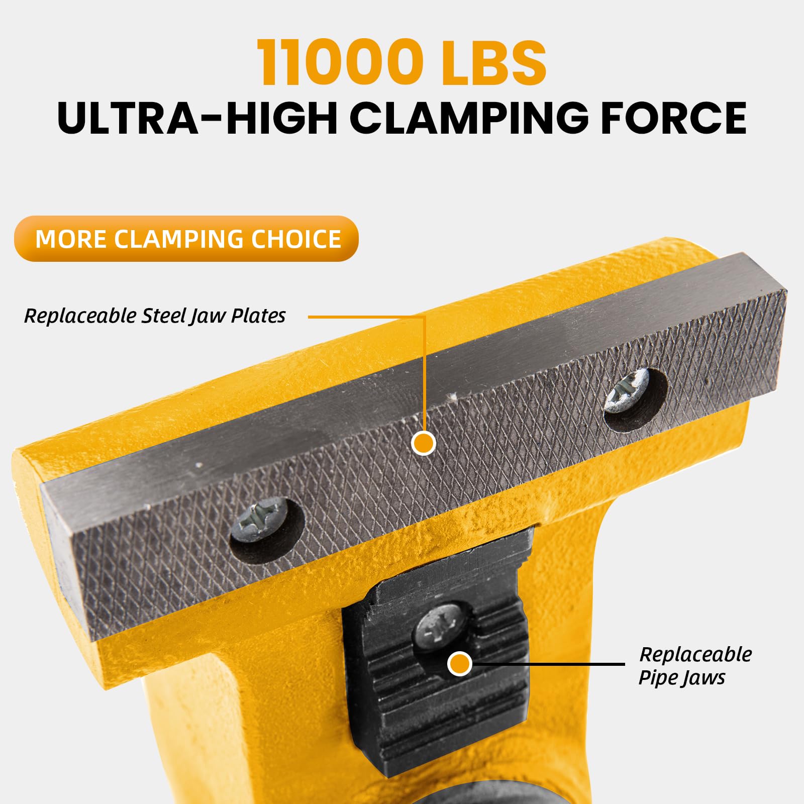 Forward 1755A Tornillo de banco de grado industrial de 5-1/2 pulgadas con mandíbulas de tubo de acero reemplazables, yunque y base giratoria de 360 grados, tornillo de banco de hierro de 5.5 pulgadas