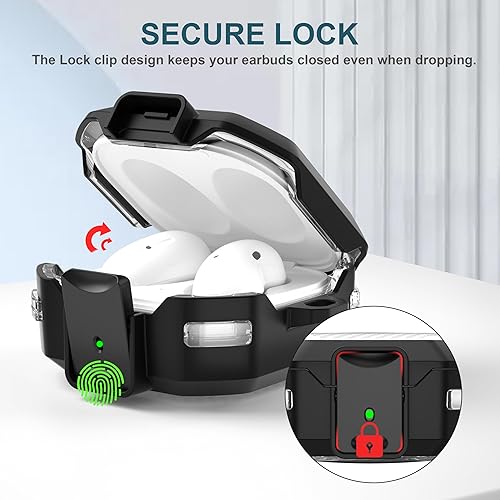 Miniatura 3 de Valkit Funda transparente compatible con Galaxy Buds 2 ProGalaxy Buds 2Galaxy Buds ProLive con cerradura, cuerpo completo a prueba de golpes, funda