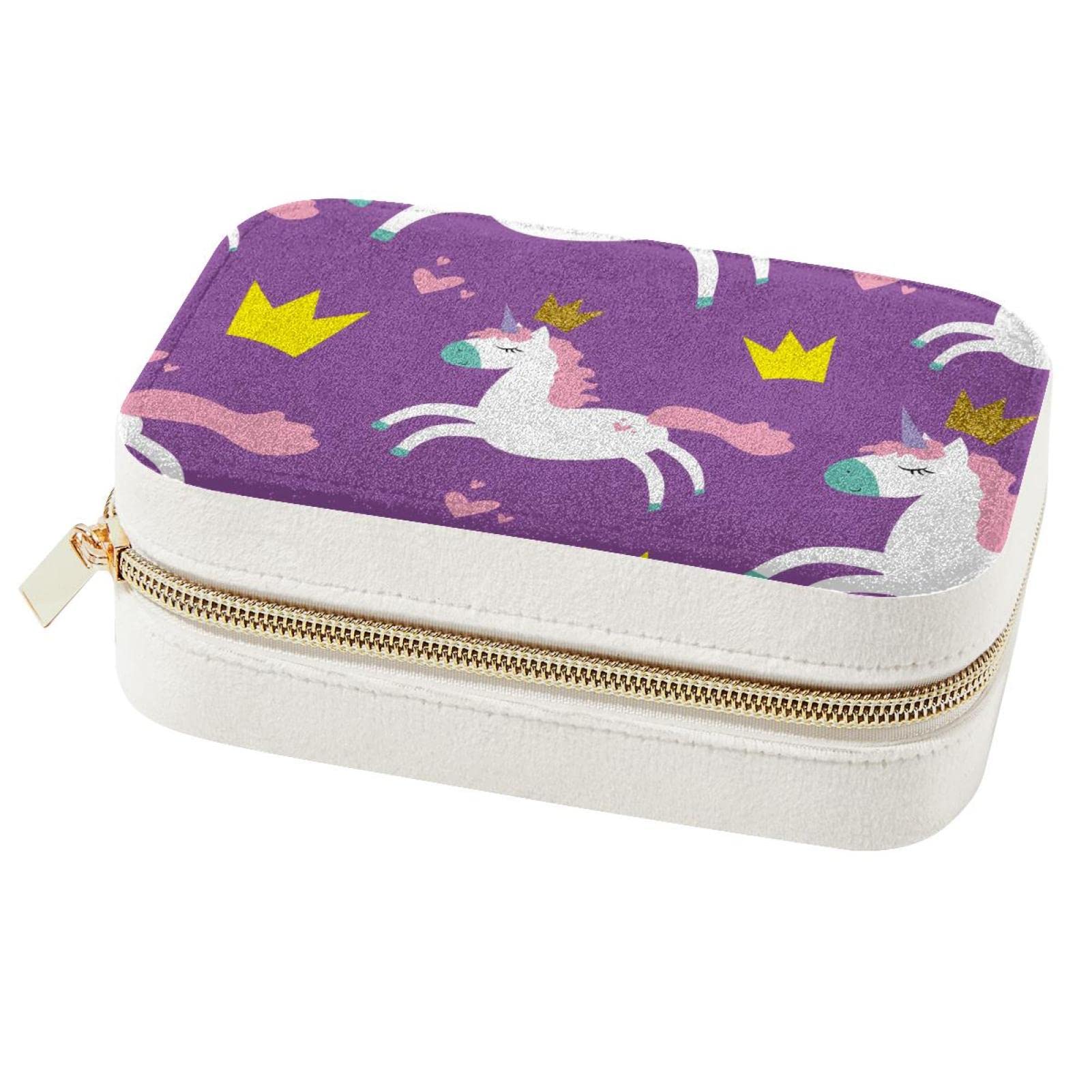 Boîte à bijoux couronne de licorne rose portable pour bagues et colliers