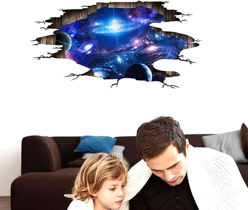 MINIDUO 3D Universo azul galaxia decoración de pared para el hogar, espacio exterior extraíble, planeta galaxia, arte murales de pared, calcomanías