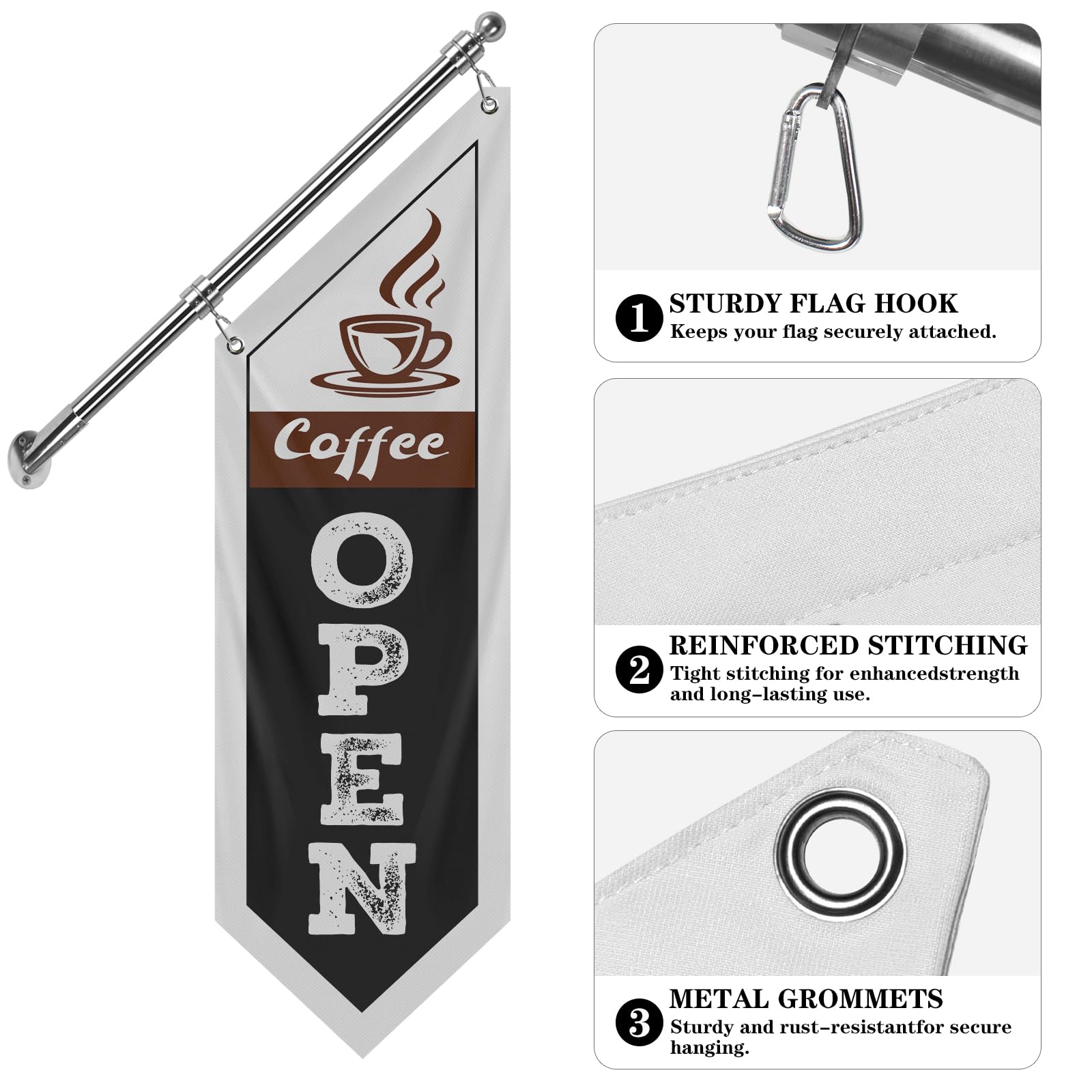 Bandiera da parete in tela di caffè, striscione da appendere su entrambi i lati con asta e staffa in acciaio inox, cartello resistente alle intemperie per bar, caffetterie e venditori ambulanti