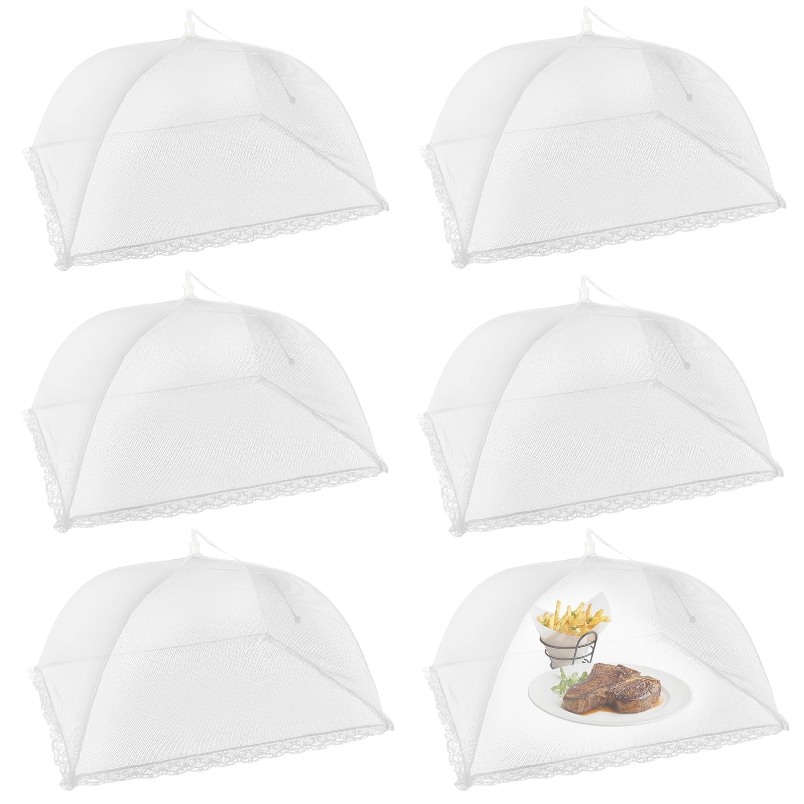 6 Pcs Food Covers Mesh Pop up, White Food Net Cover, Foldable Fly Nets for Foods, Used for Outdoor Camping Picnicking Parties and Barbecuing to Prevent Flies Mosquitoes and Insects