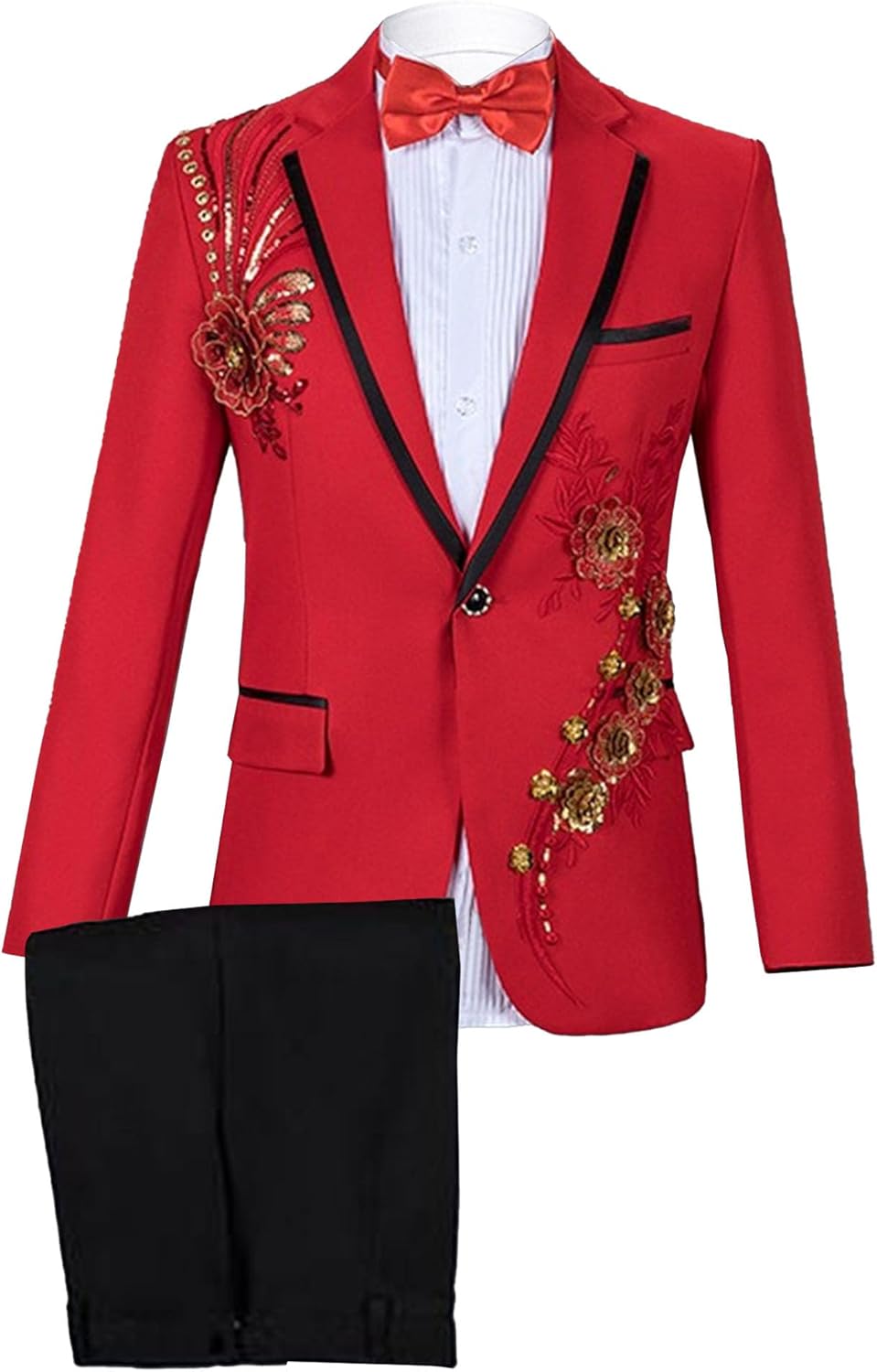 Men's Embroidered Print Elegant Suit Jacket Luxury Blazer Dinner Tuxedo Suit 2 Pieces Stylish Formal Suit Coat
