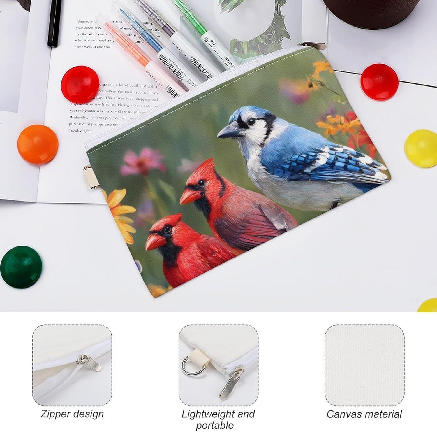 Cardinal Bluebird Jay Coin Purse Pouch Change Holder With Zip Canvas Clutch Card Wallet for Women Men
