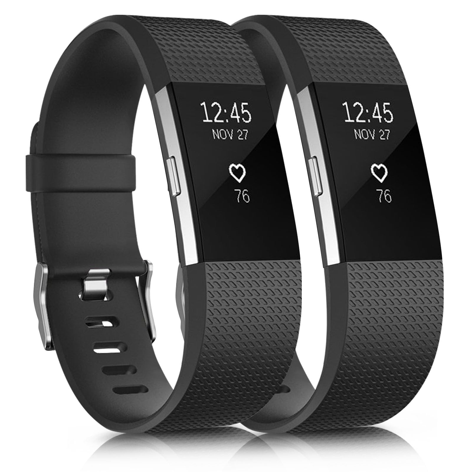 Mugust Pack 2 Straps for fitbit Charge 2 straps,Replacement strape for Fitbit charge 2 strap (1 Pack), Adjustable Sport Wristbands for Women/Men,Small/Large (Black/Black, Large(6.7" - 8.1"))