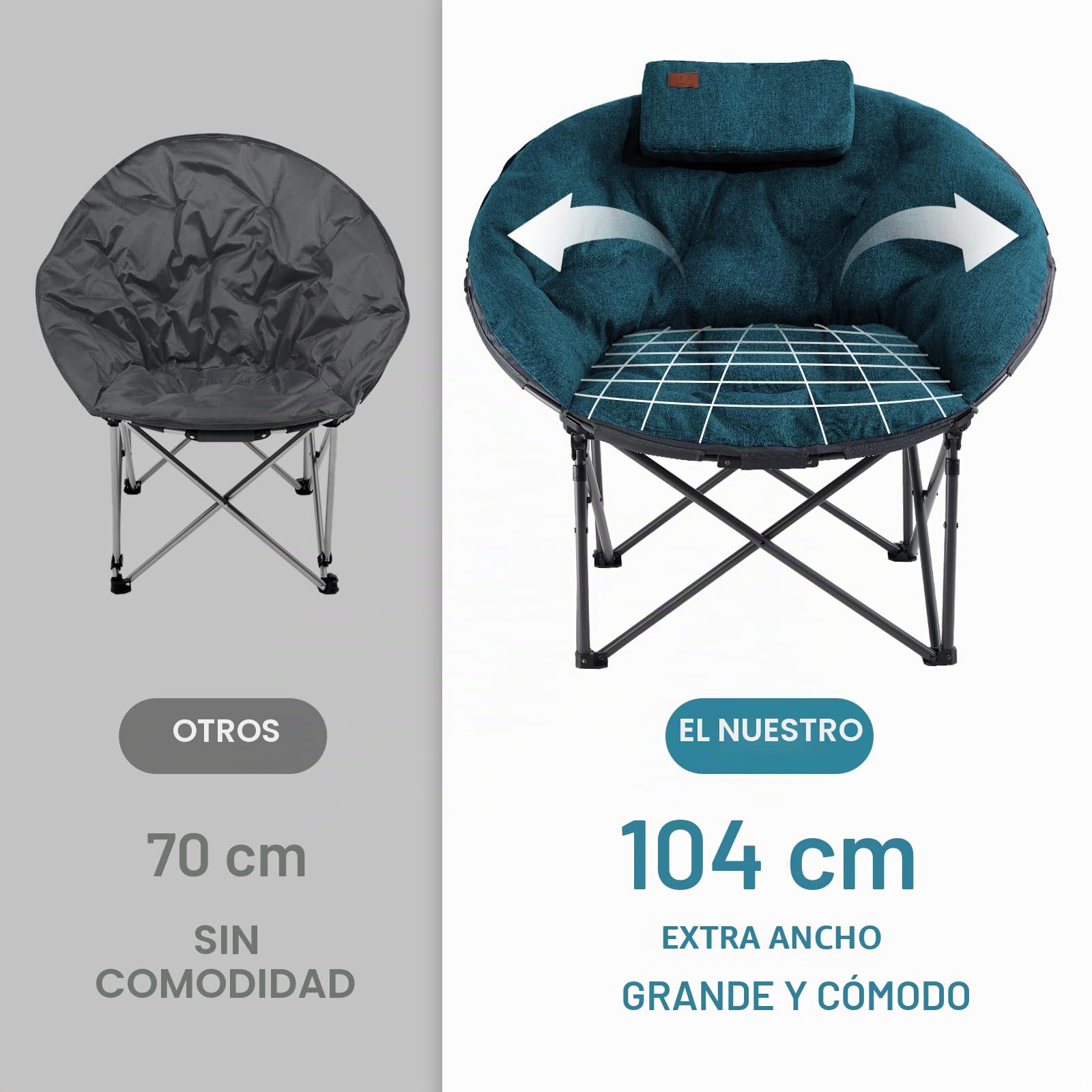 EVER ADVANCED Moonchair XXL - Silla de camping plegable (150 kg, redonda, acolchada, extra ancha, para exteriores, camping, jardín, balcón, interior, color verde