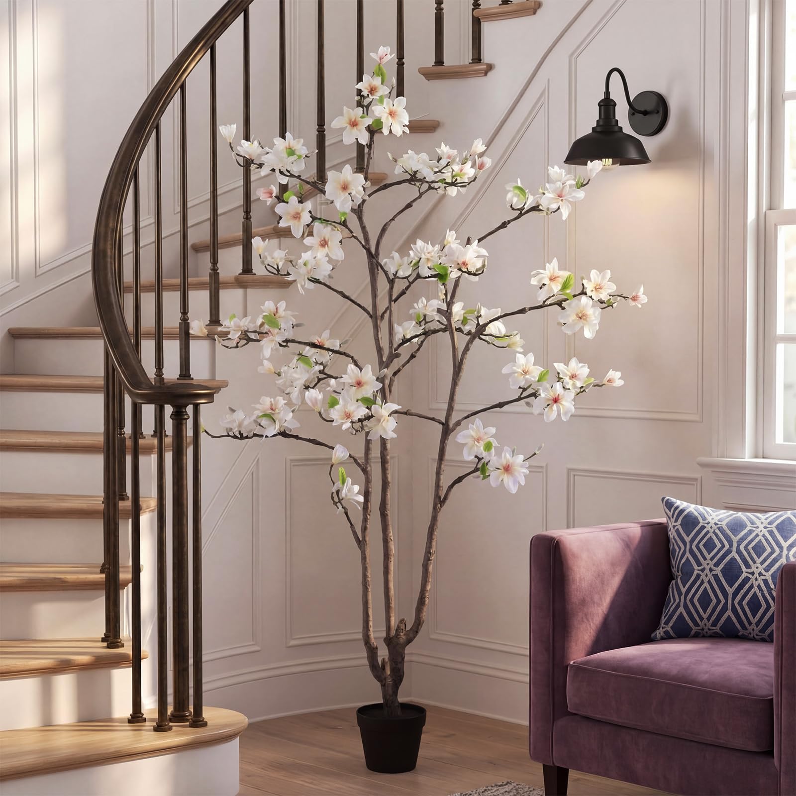 Photo 1 of Giegxin 6 FT Tall Artificial Magnolia Tree, 72 Inches Faux Magnolia Trees Realistic UV-Resistant Flower Leaves Plant with Pot for Patio Home Office Wedding Living Room Indoor Outdoor Decor(White)