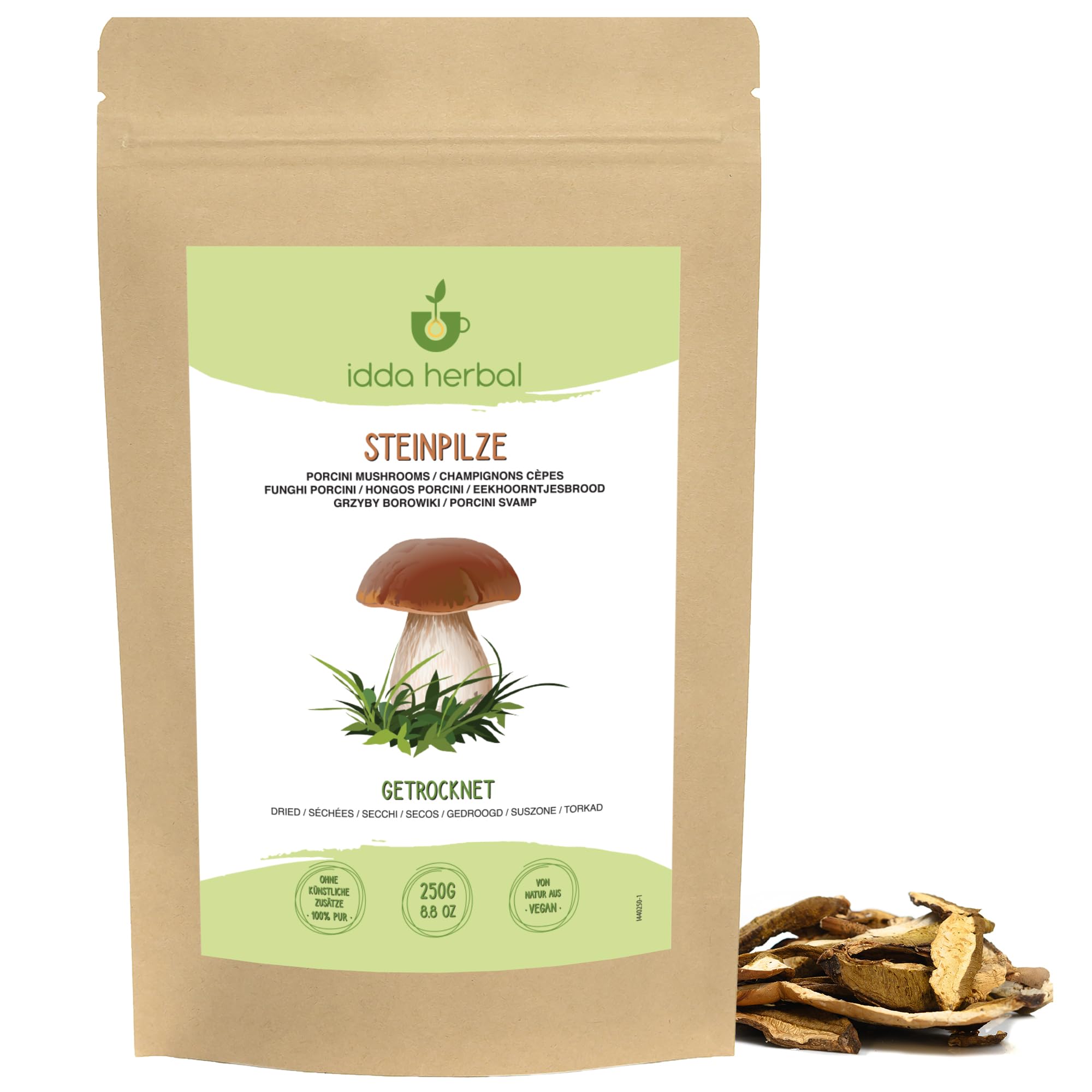 IDDA Herbal Hongos Porcini Secos 250g, Boletus Edilus, Setas Deshidratadas, Champiñones Secos