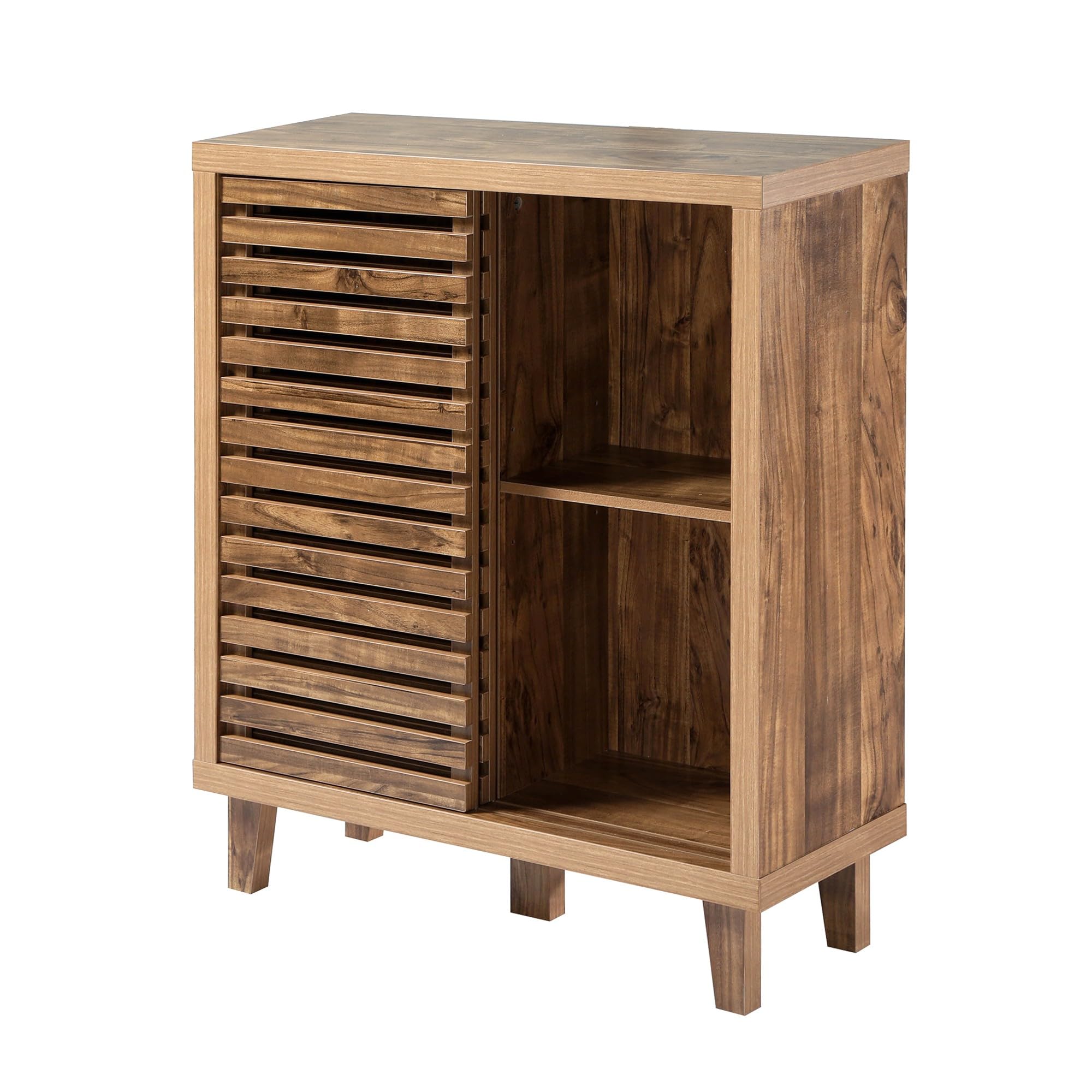Calicosy Aparador Liam 2 puertas correderas con hojas caladas, decoración de madera | Mueble de almacenamiento, para sala de estar, dormitorio, entrada, 80 x 29 x 88,5 cm