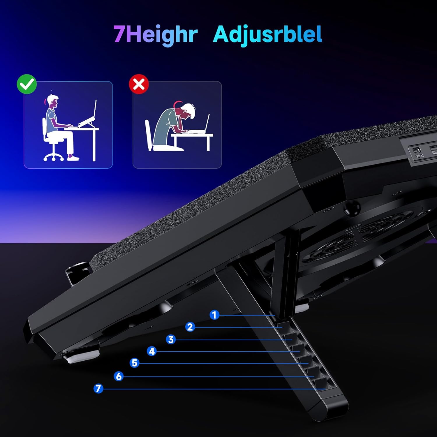 GT300 Upgraded Laptop Cooling Pad with Adjustable Stand, Turbo Boosted Cooler for Rapid Cooling 10-17inch Gaming Laptop, Flexible Sealing Ring，Featuring Air Filtration and USB Hub