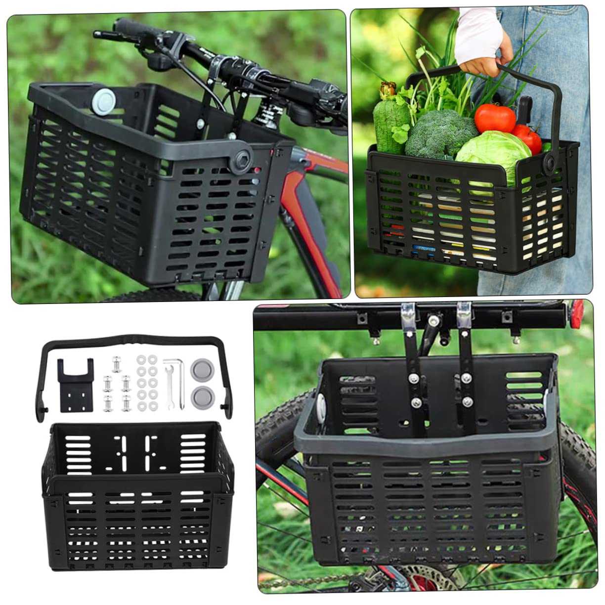 Abaodam Folding Bike Front Basket Lightweight Plastic Storage Holder for Bicycles Sturdy Design for Outdoor Use for Carrying Books and Bags Easy to Attach and Use