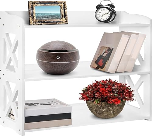 Miniatura 3 de YCICI Estantería blanca de madera natural, estantería de 4 niveles, estantes pequeños para libros independientes, estantes de exhibición y