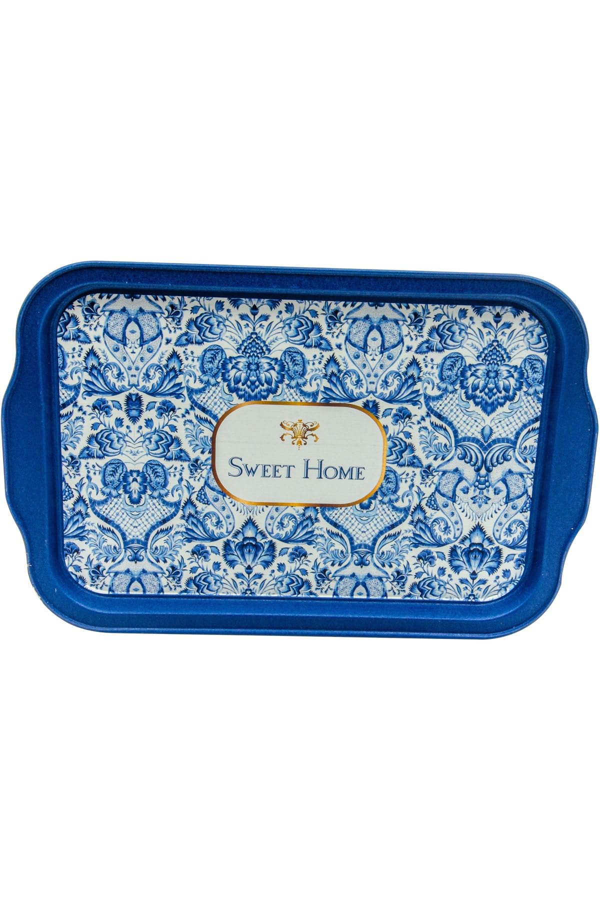 EVLE-Azulejos Desenli Metal Tepsi - Çay Kahve Tepsisi - Sunum Tepsisi 21 Cm X 31 Cm (Azulejos Sweet Home)