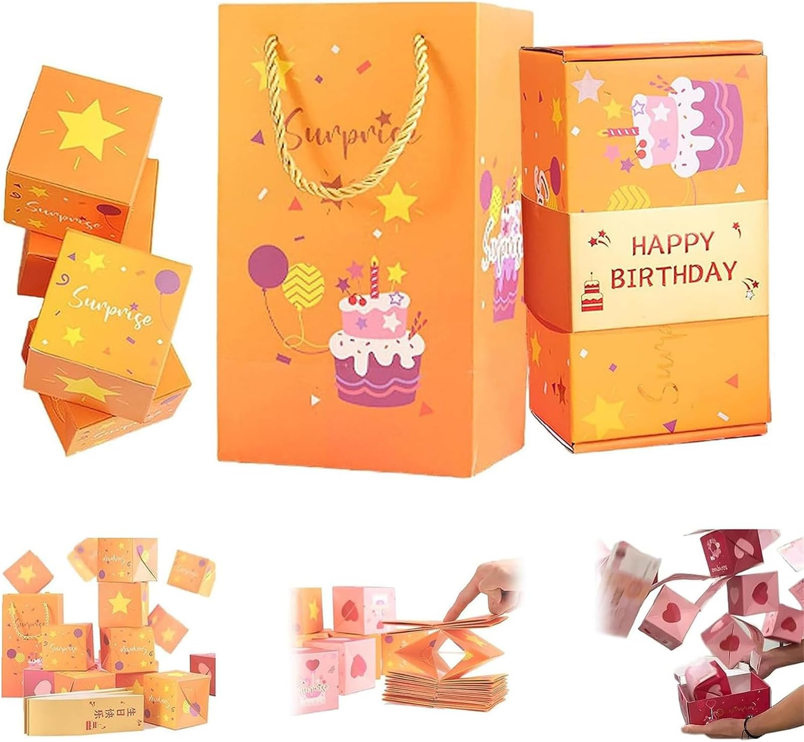Caja de regalo sorpresa, crea el regalo más sorprendente, caja de regalo plegable con sobre rojo, caja de regalo plegable para cumpleaños, Navidad (feliz cumpleaños #2, 20 rebotes)