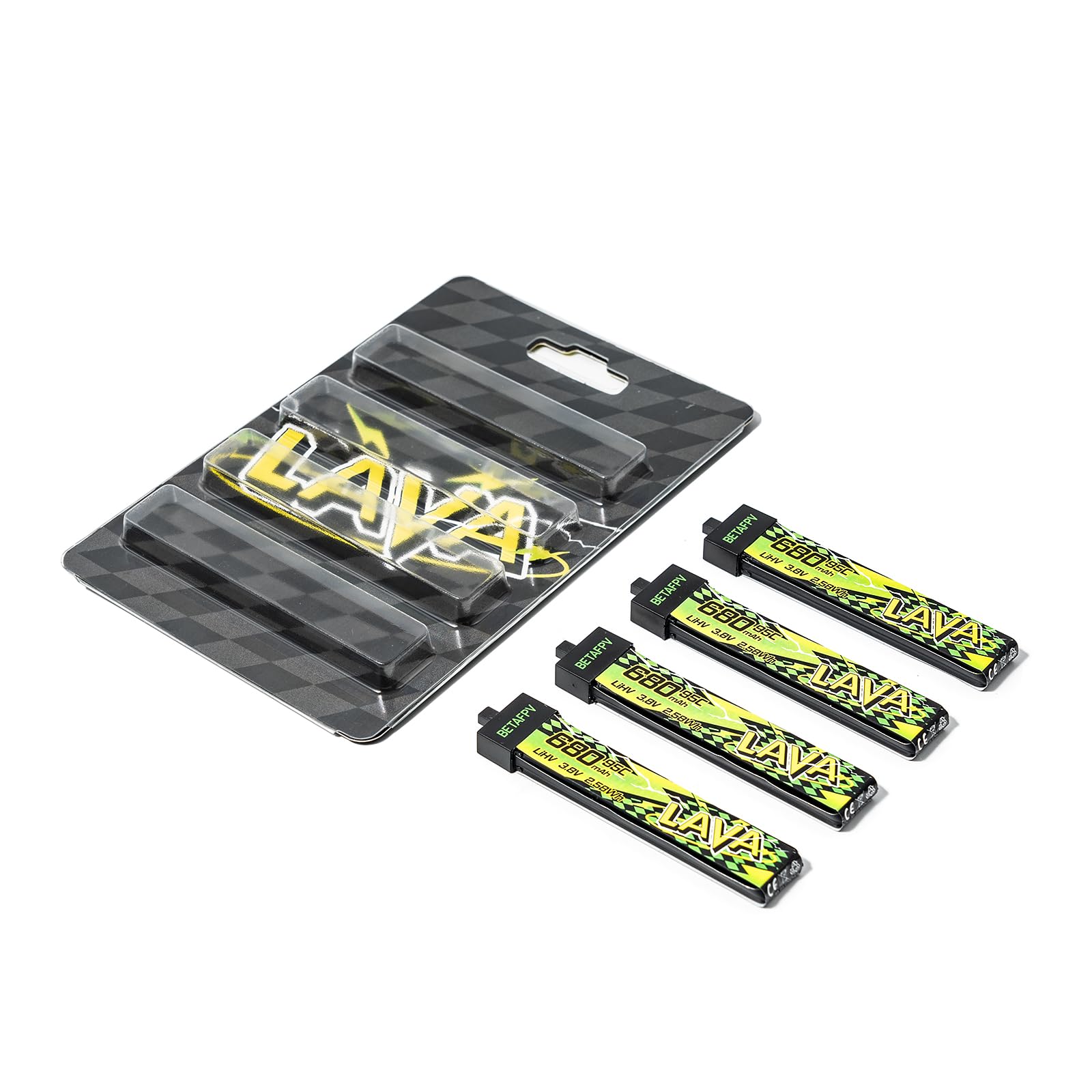 BETAFPV 4pcs Lava II 1S 680mAh Battery 3.8V 95C LiHV Lipo with BT2.0 Connector Compatible with Micro Whoop Drone Quadcopter Like Air75, Meteor75 Pro 1S Brushless Quad