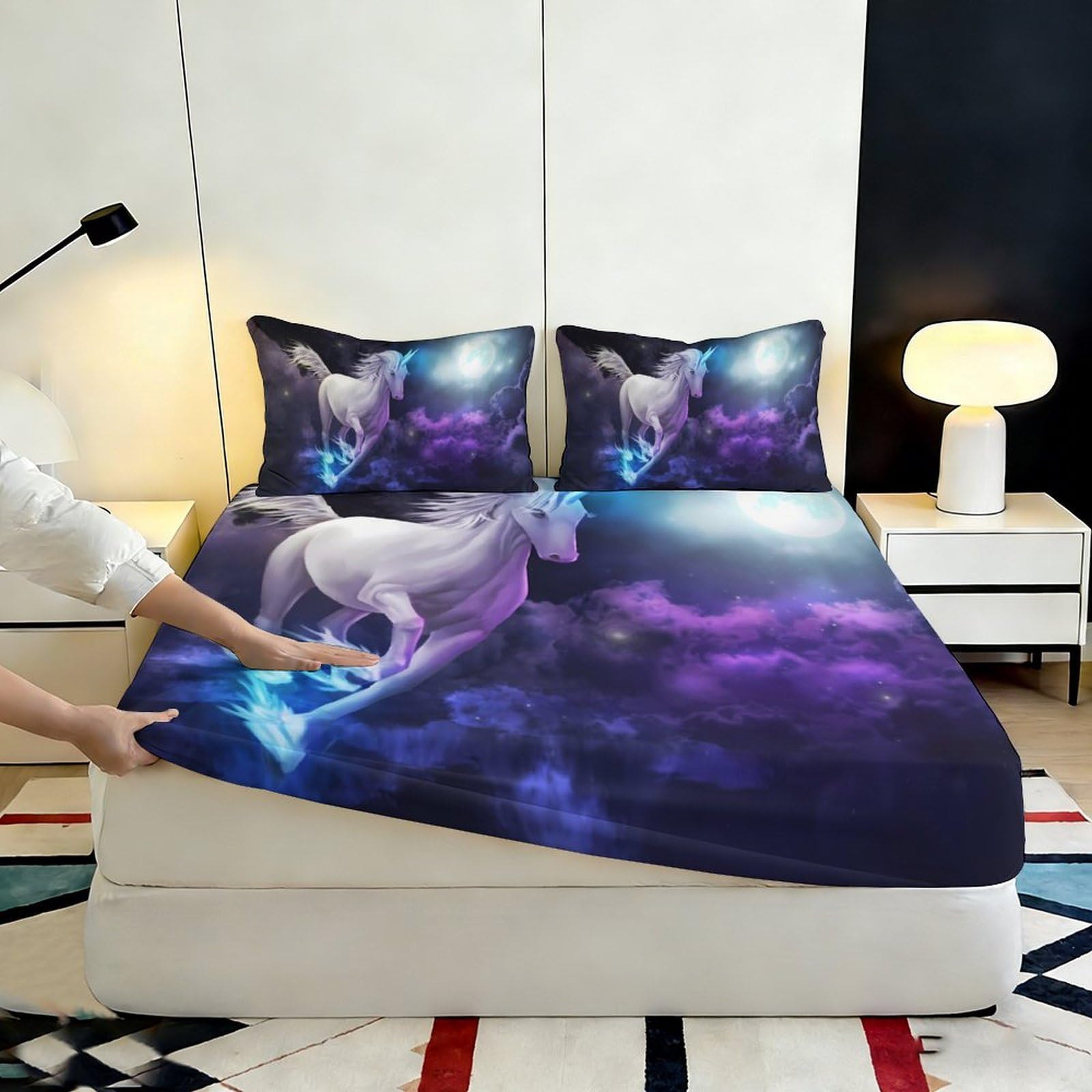 Lenzuolo con angoli con stampa 3D, motivo galassia, in microfibra, antiscivolo | morbido, coprimaterasso, facile da pulire, traspirante, lavabile in lavatrice, durevole, antimacchia, 200 x 200 x 25 cm