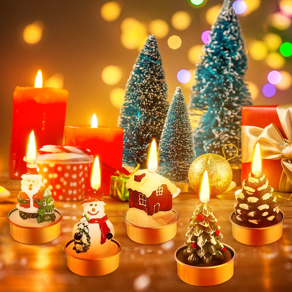 BUZIFU 15 Pieces Christmas Tealight Candles Christmas Unscented Candles Handmade Delicate Santa Claus, Snowman, Pine Cones - Image 4