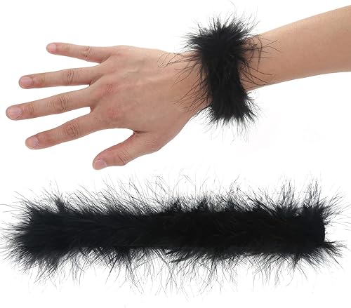 Miniatura 2 de Caiyao 2 pulseras de plumas para mujer, pulseras peludas para mujer, brazalete a presión, color blanco, rosa, negro, pulseras de plumas, accesorios