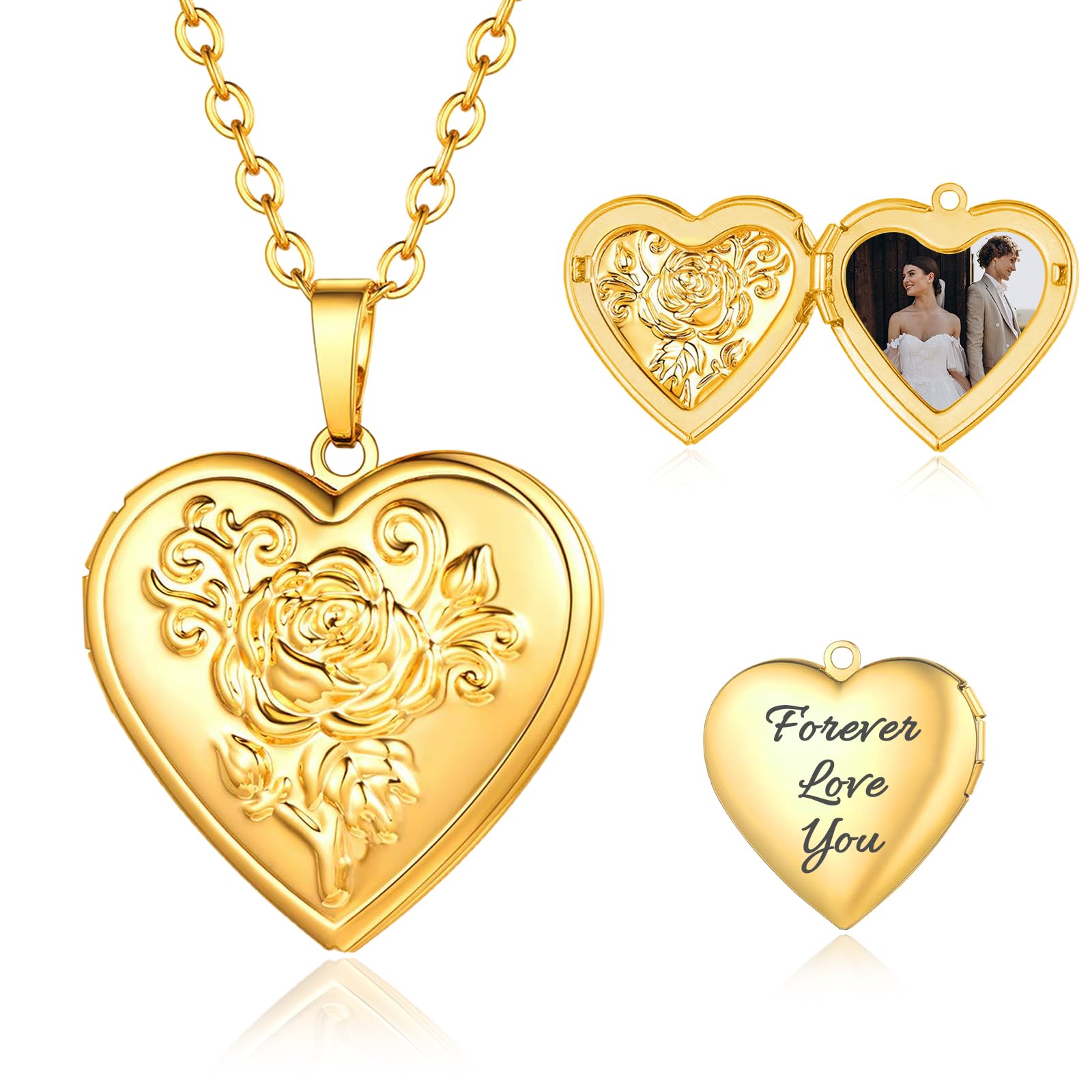 HJX Custom Locket Necklace with Photo,Personalized Heart Locket Necklace with Picture Inside Customize Gifts for Women