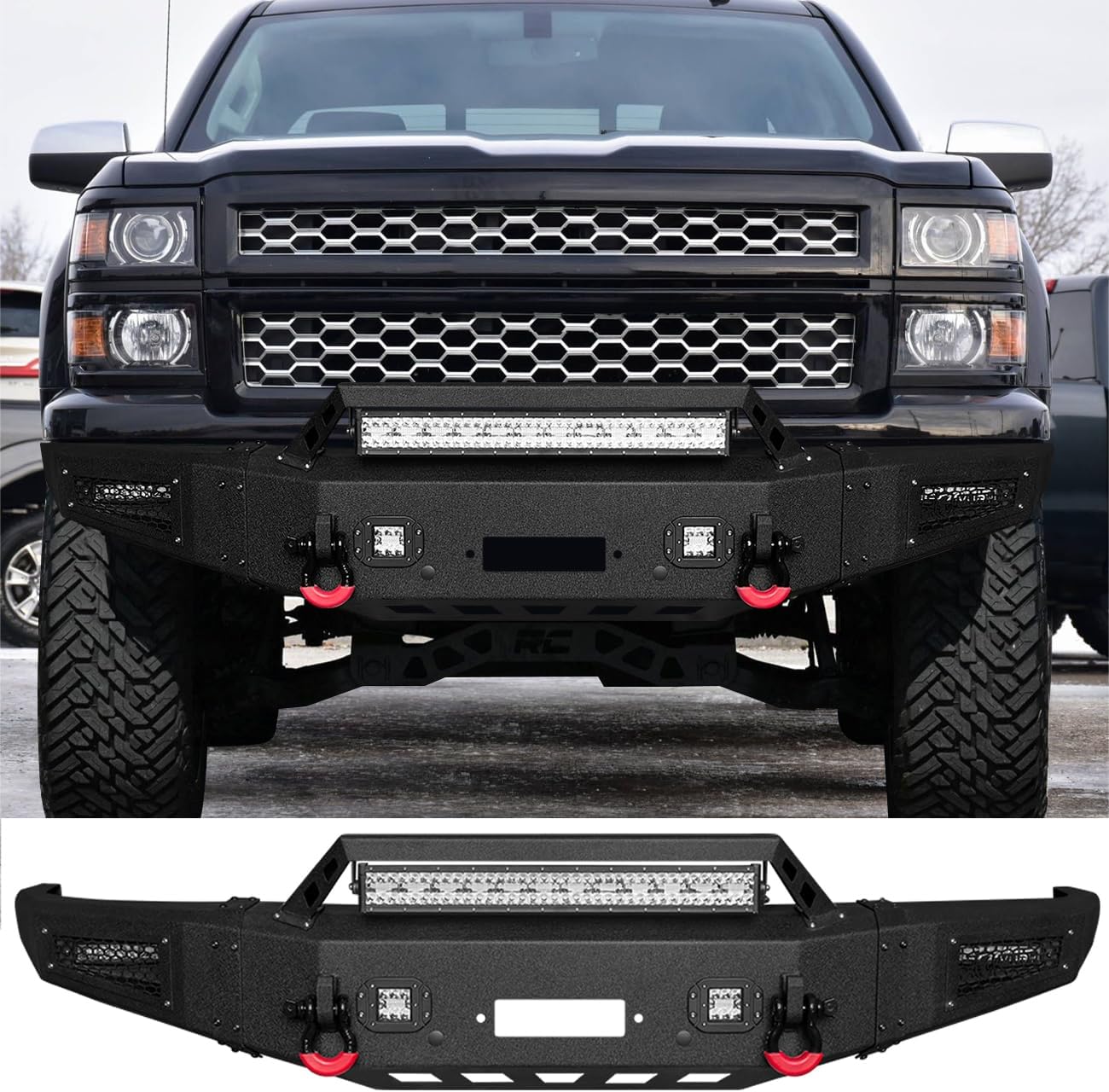 Vijay Front Bumper Fits 2014-2015 Chevy Silverado 1500 with Winch Plate and Lights