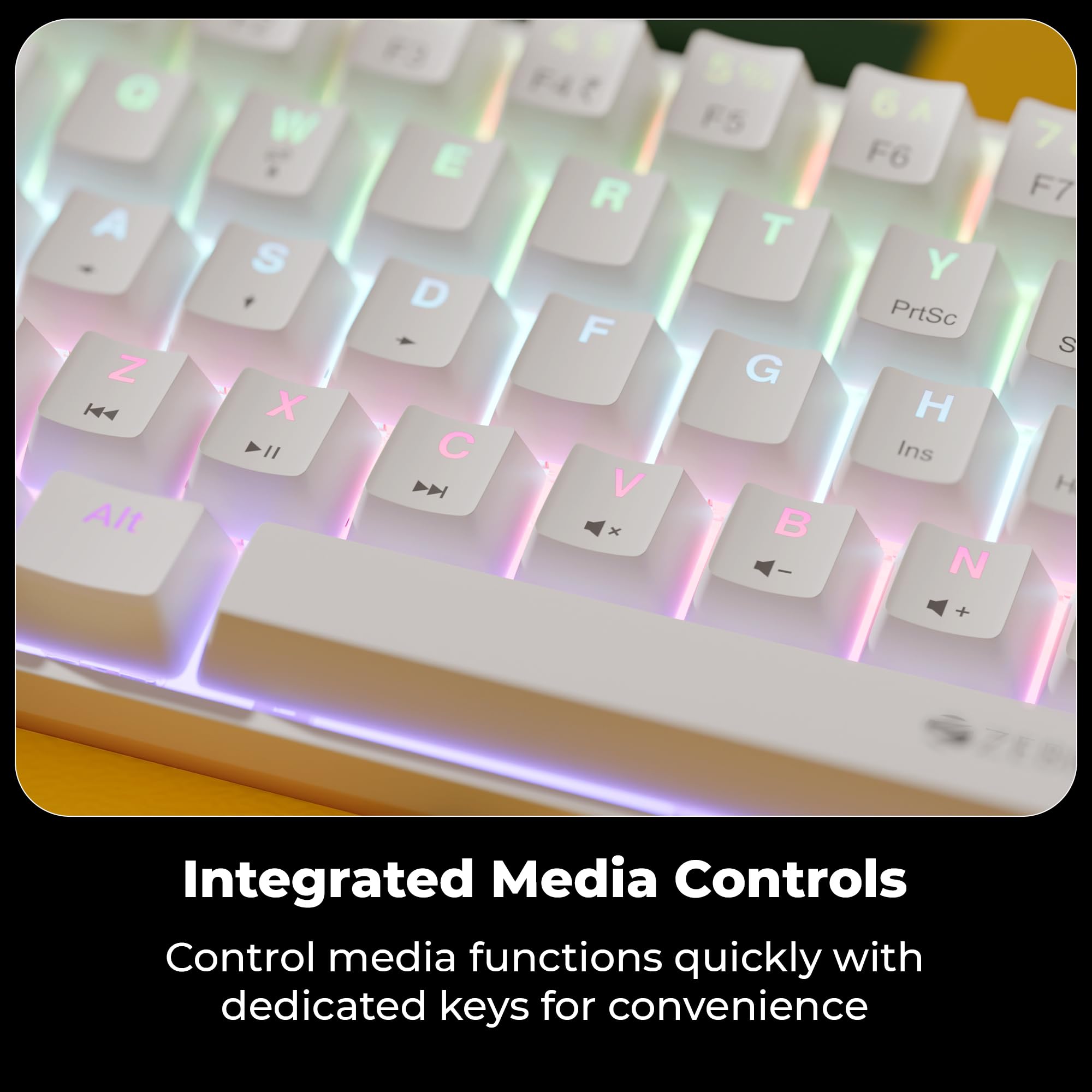 Zebronics Mechanical Keyboard, Silent Linear Red Switches, 61 Keys Layout, 26 Key Anti Ghosting, Double Shot Keycaps, 17 LED Modes, Media Controls, 1.5m Cable (Max Ninja 61, White) — Amazon image 5