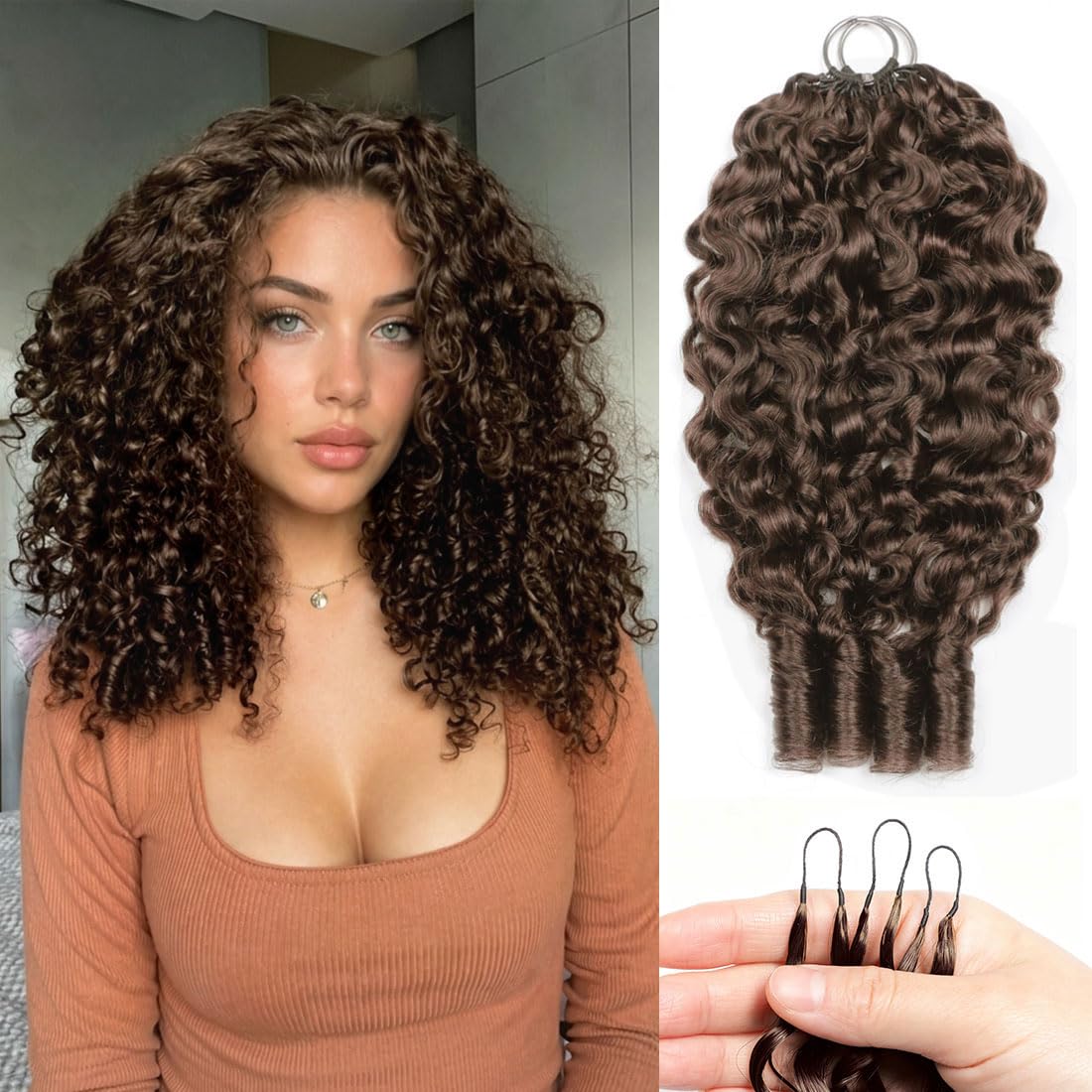 Renyarch Miracle Burmese Curly Mini Knots Crochet Human Hair - Extension Capelli Veri Pre-Separati per Donne Nere, 2 pezzi 50g Crochet Braids Water Wave Nodi Invisible Knotless, 20 pollici 4#