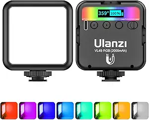 ULANZI VL49 RGB Video Lights, LED Camera Light 360° Full Color Portable  Photography   Lighting  w 3 Cold Shoe, 2000mAh Rechargeable CRI 95+ 2500-9000K Dimmable Panel Lamp Support Magnetic Attraction