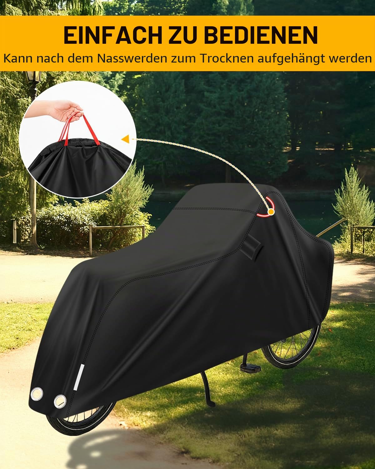 Fahrradabdeckung Wasserdicht Lastenrad Fahrrad Abdeckplane Lastenrad Abdeckung für Lastenrad mit Reflektorstreifen UV-Schutz Reißfest 420D Oxford (270x75x100cm) (Für Zwei Räder)