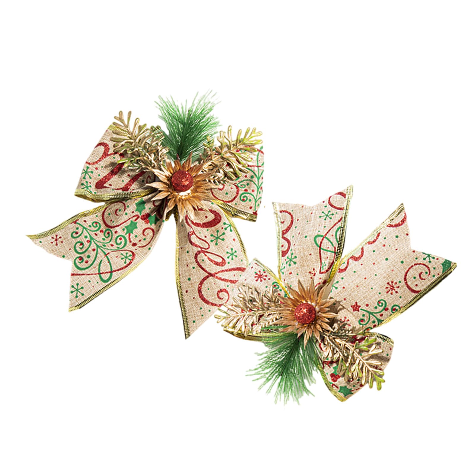 Jazuaiao Of 2 Decorative Colorful Bowknot for Yuletide Decoration Gift Wrapping Accessories Door Hanger Adornment Bows Christmas Tree Decoration Accessories