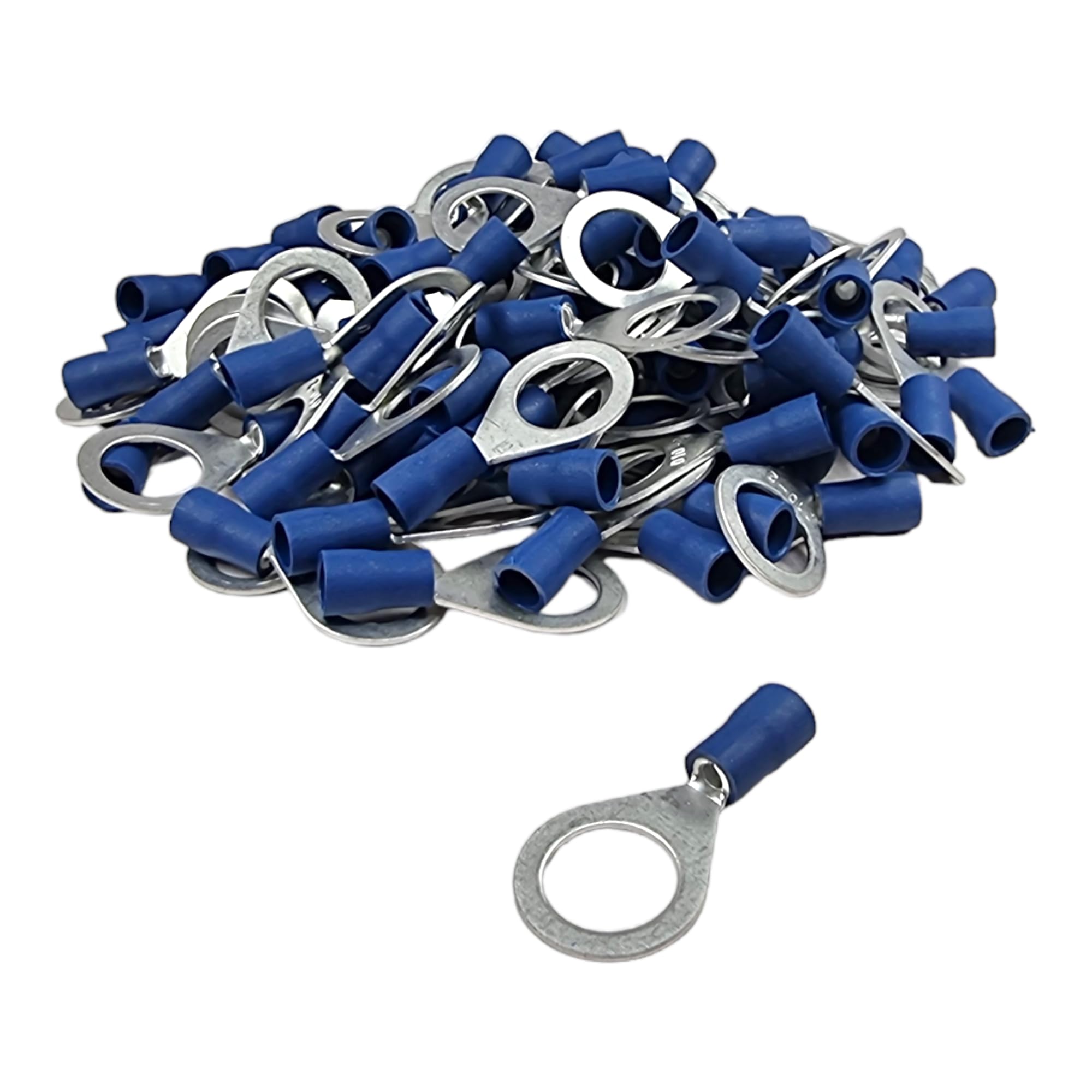 100 Pack of Blue - 3.2mm (6BA) - Ring Terminals - Insulated Electrical Crimp Terminal Wire Connector