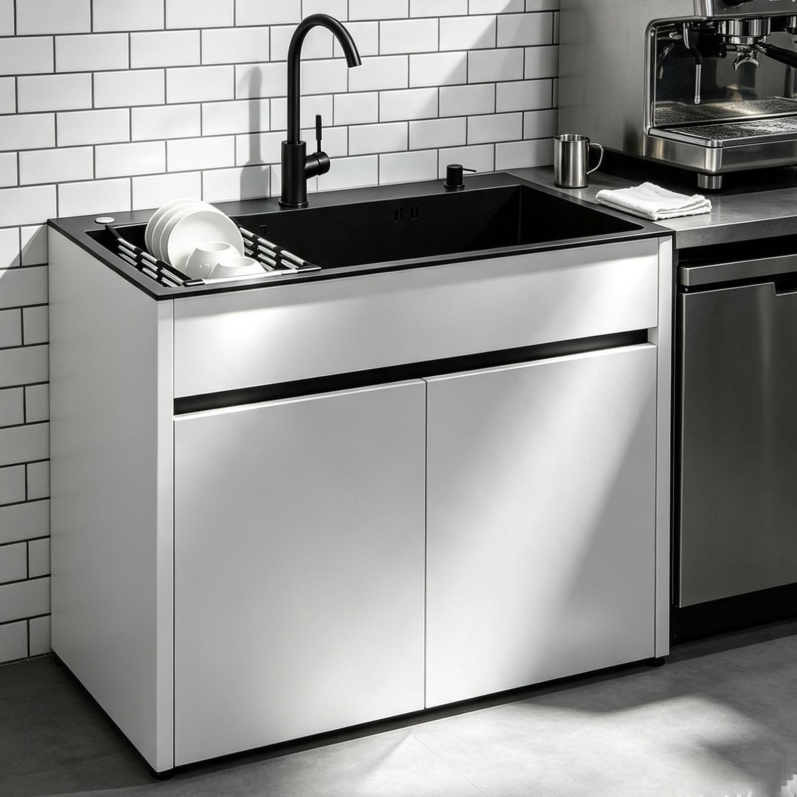 Lavello Acciaio Inox con Mobile Alluminio, Autoportante, 65/80cm