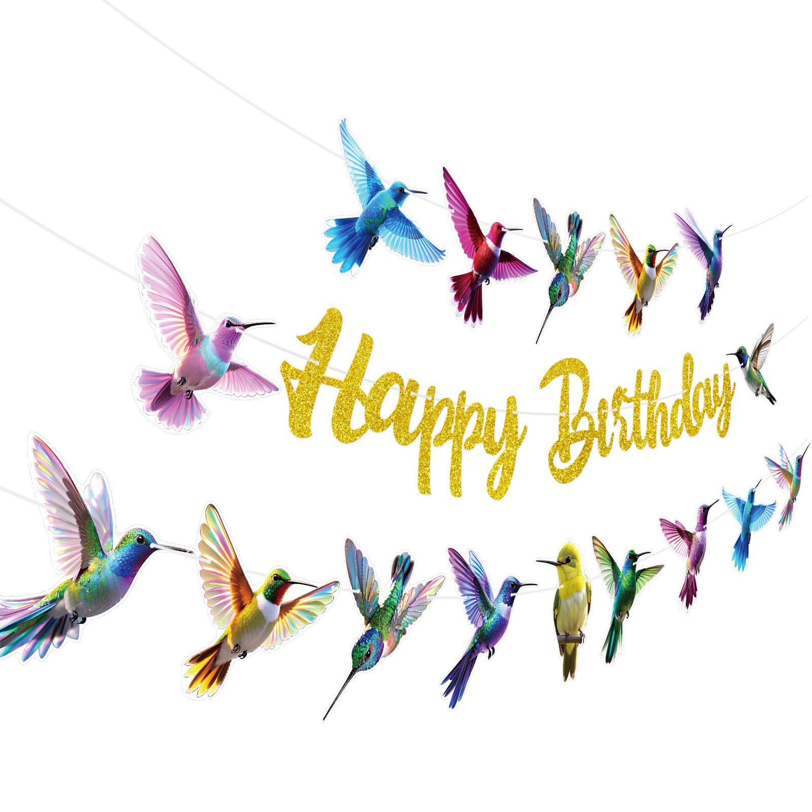 Bird Party Banners 3Pcs Happy Birthday Garland Hummingbird Banners for Boy Girls Theme Baby Shower Birthday Party Supplies